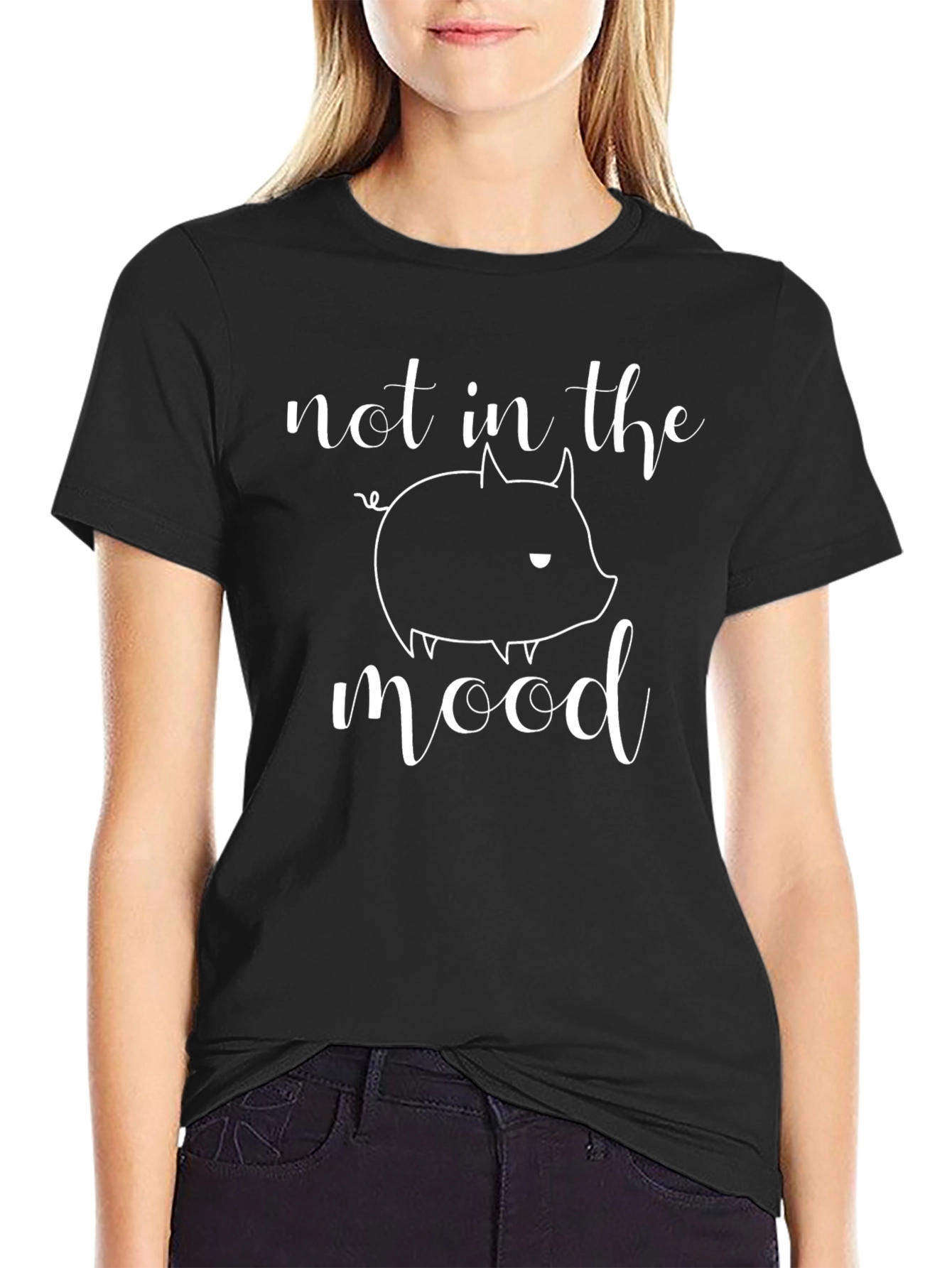 Not in the Mood Pig Graphic Black T-Shirt