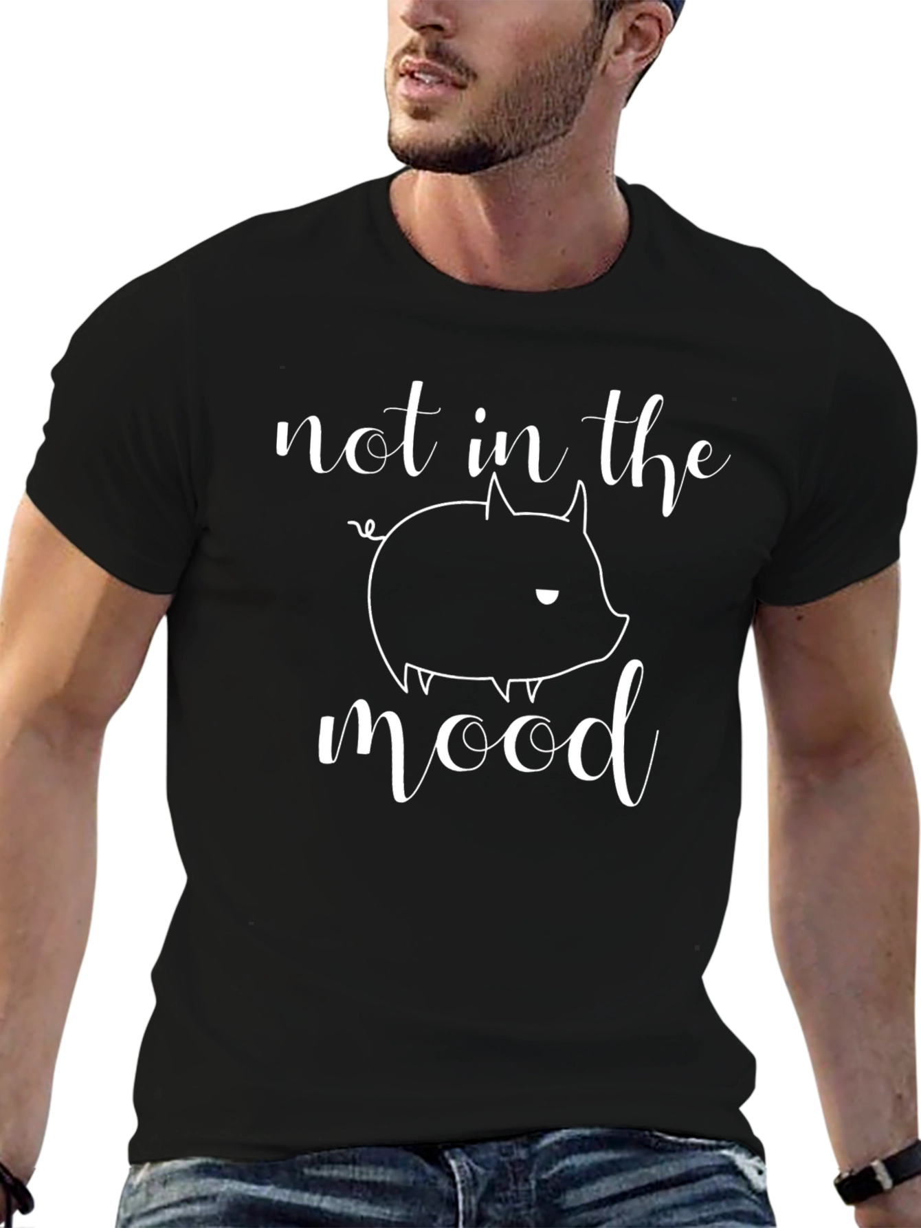 Not in the Mood Pig Graphic Black T-Shirt