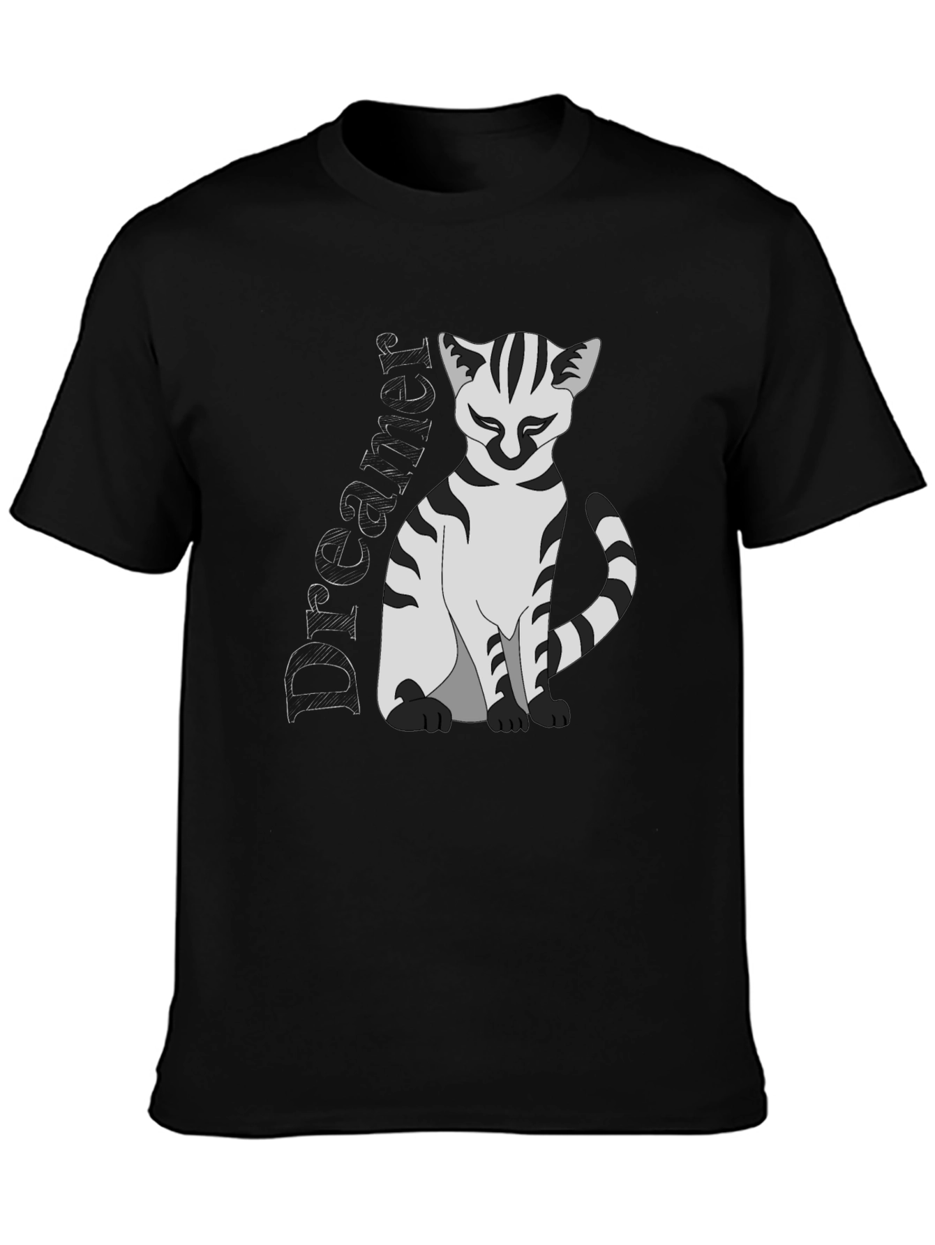 Dreamer Cat Graphic T-Shirt - Black