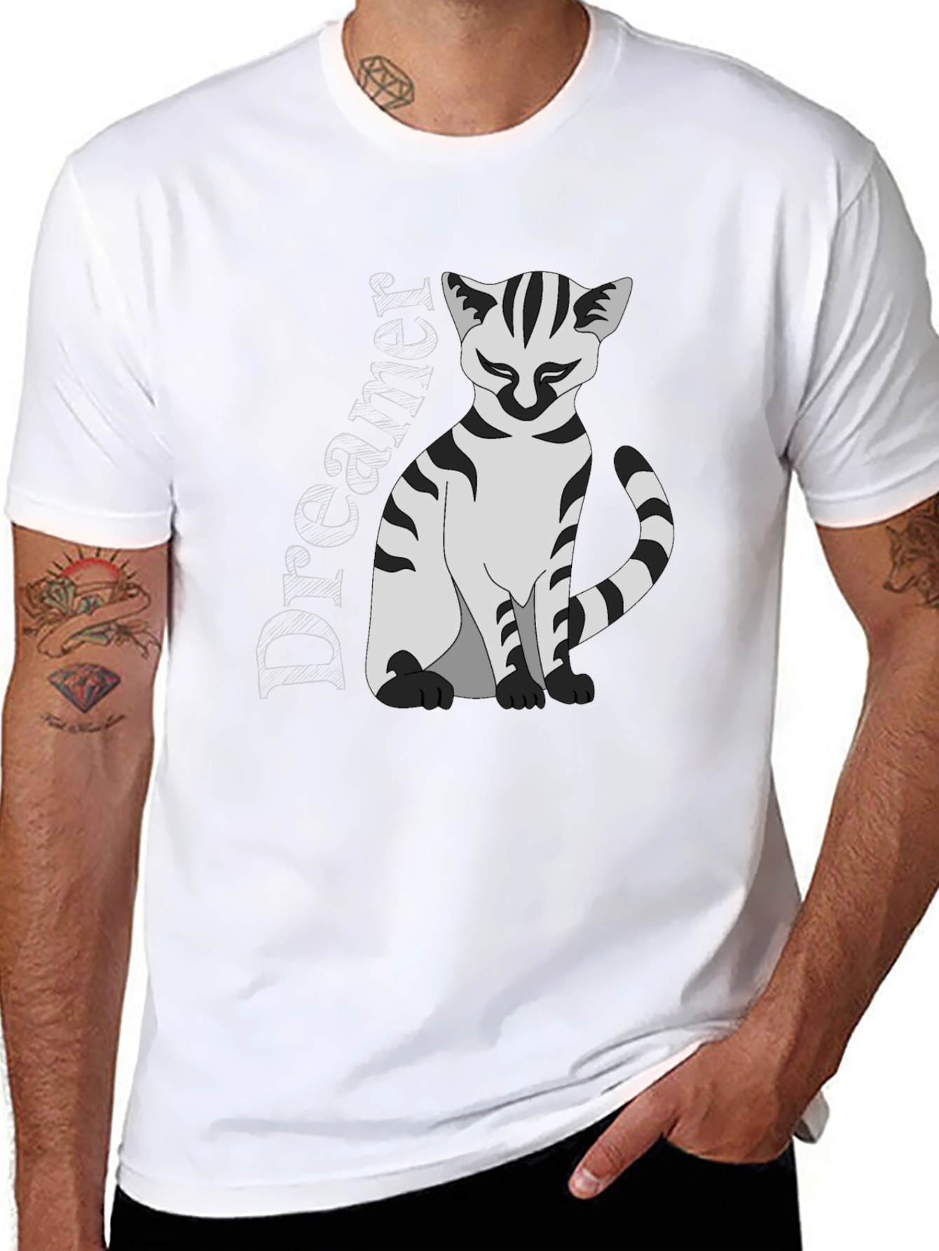 Dreamer Cat Graphic T-Shirt - Black