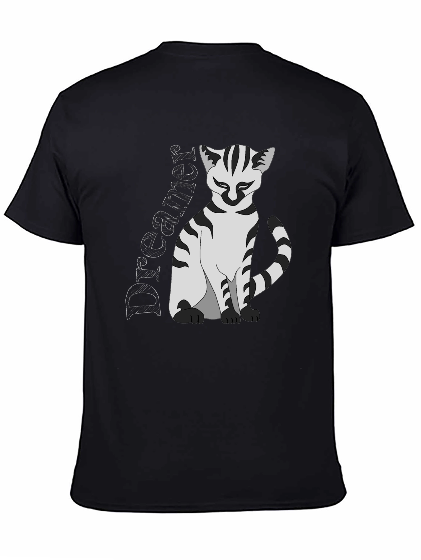 Dreamer Cat Graphic T-Shirt - Black