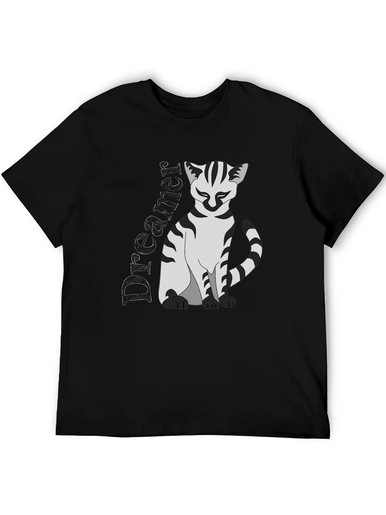 Dreamer Cat Graphic T-Shirt - Black
