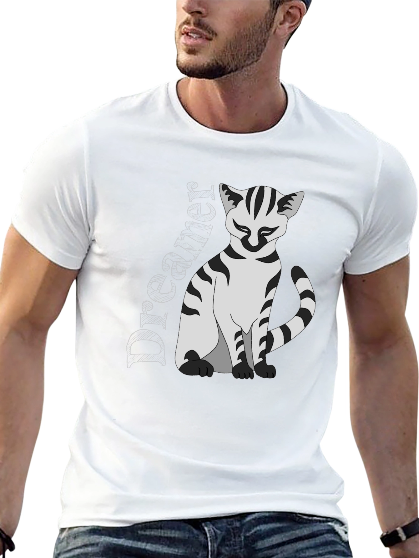Dreamer Cat Graphic T-Shirt - Black