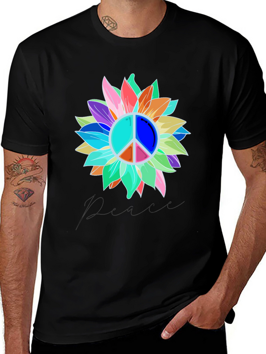 Peace Sign Sunflower Graphic Tee - Black
