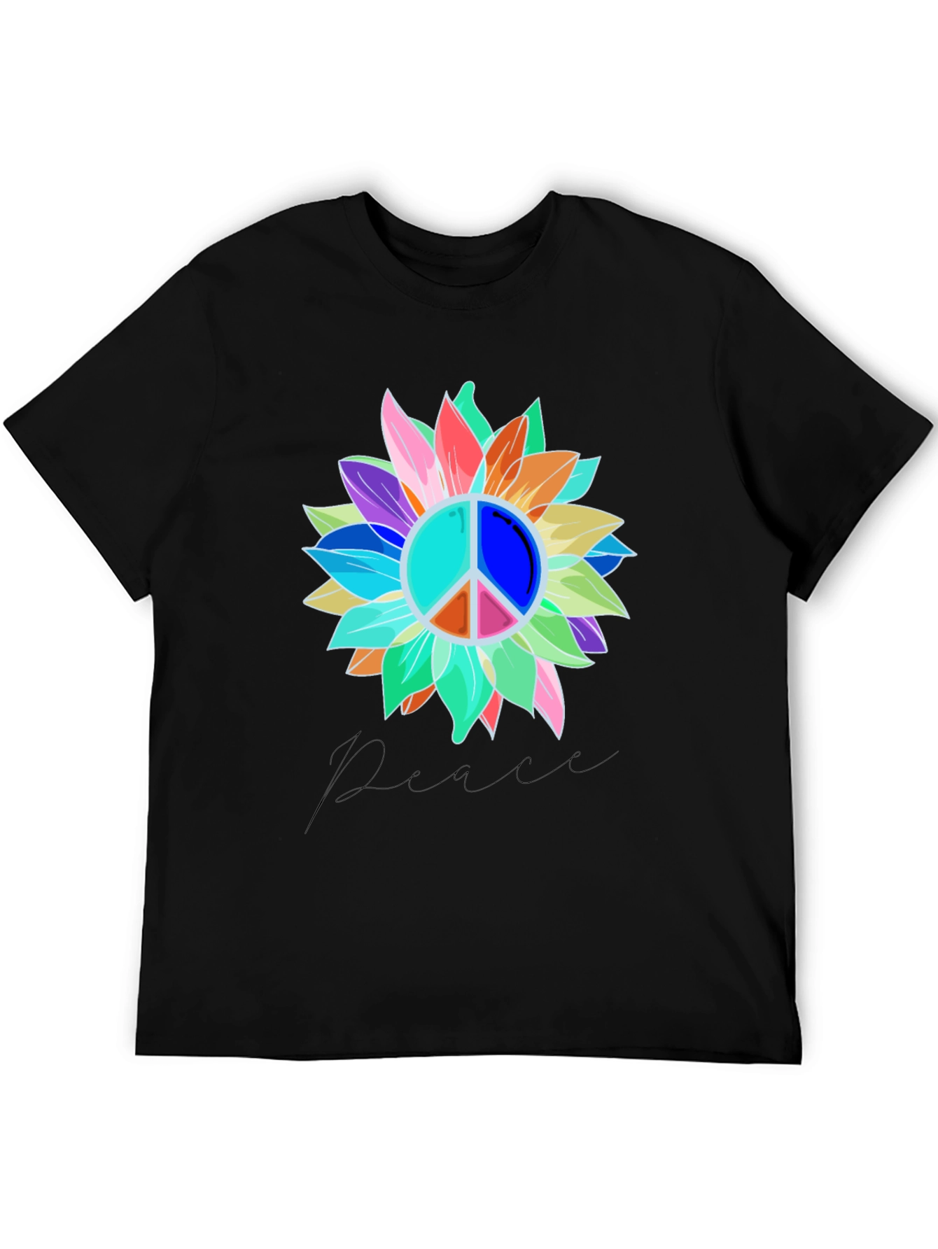 Peace Sign Sunflower Graphic Tee - Black