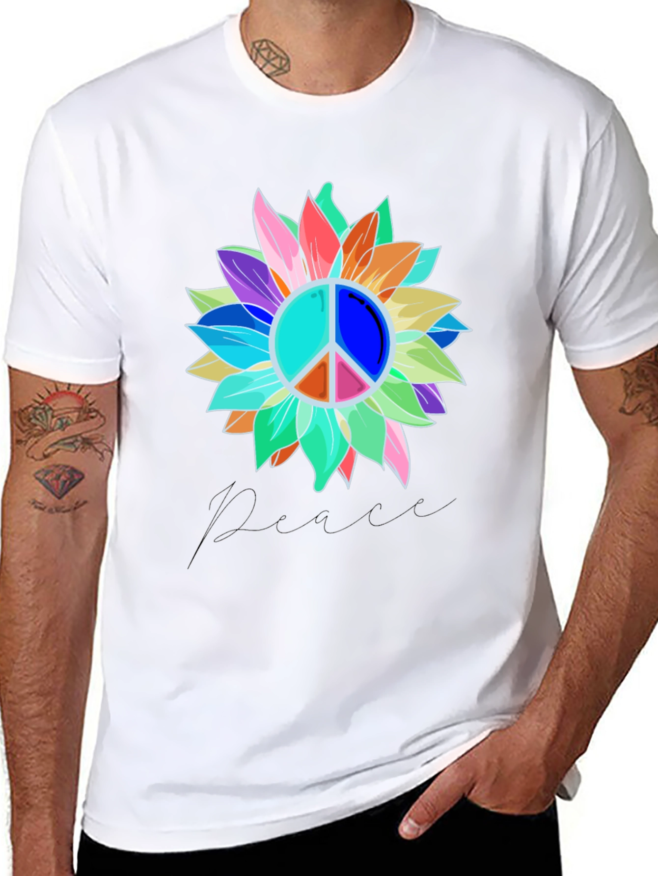 Peace Sign Sunflower Graphic Tee - Black