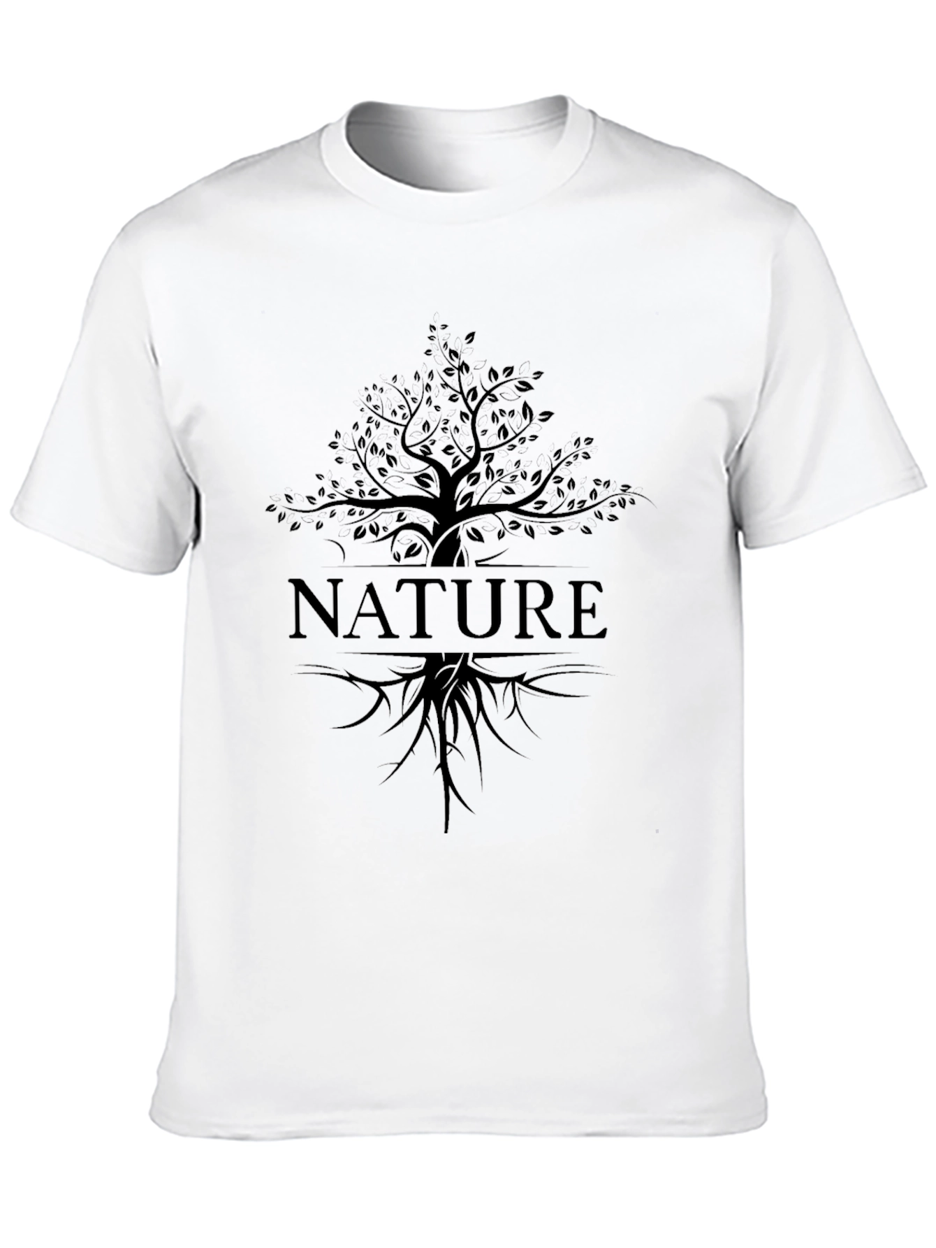 Nature Tree Graphic Tee - Black Cotton Casual T-Shirt