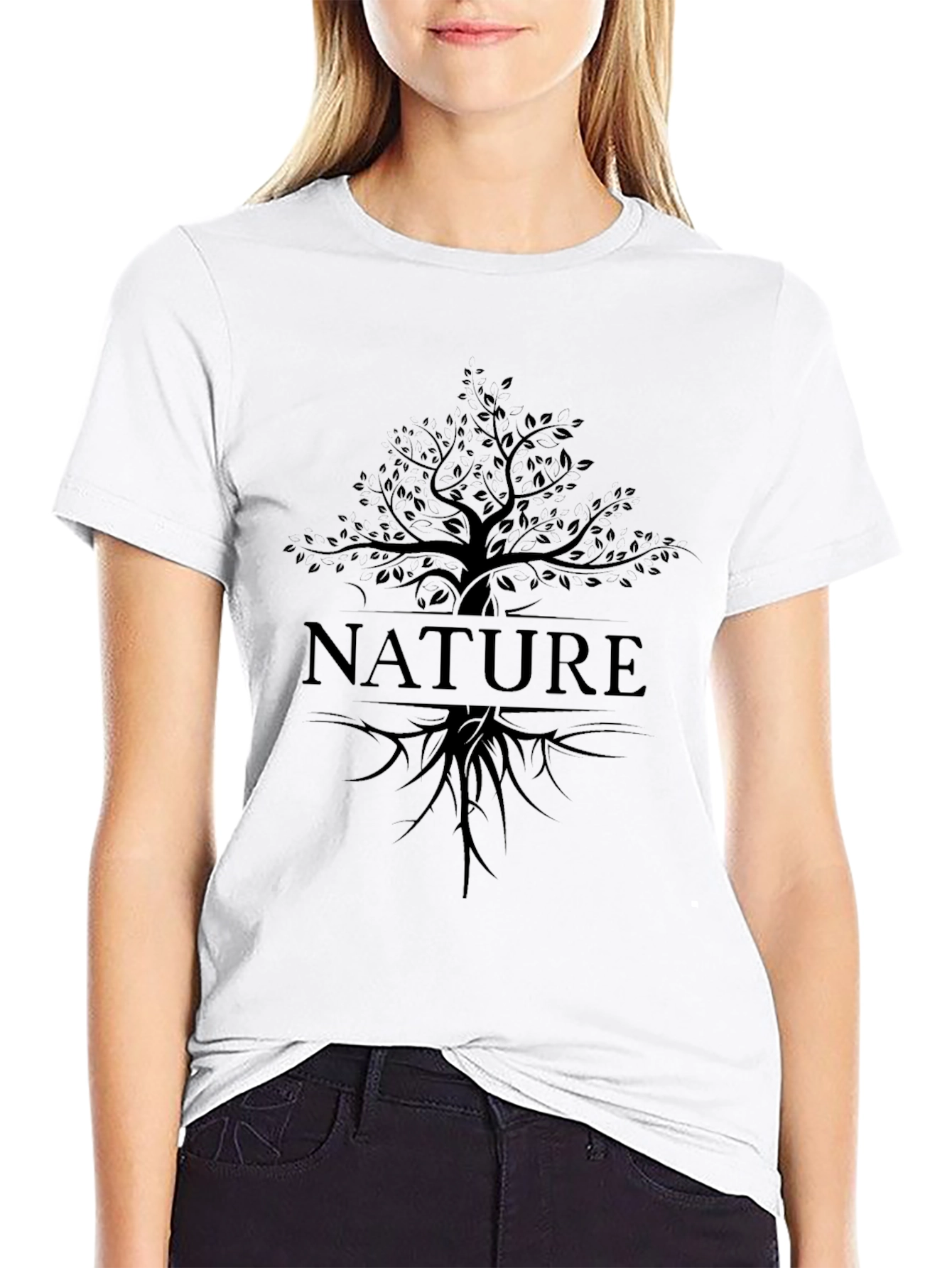 Nature Tree Graphic Tee - Black Cotton Casual T-Shirt