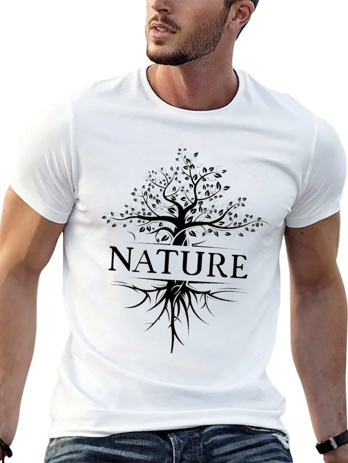 Nature Tree Graphic Tee - Black Cotton Casual T-Shirt
