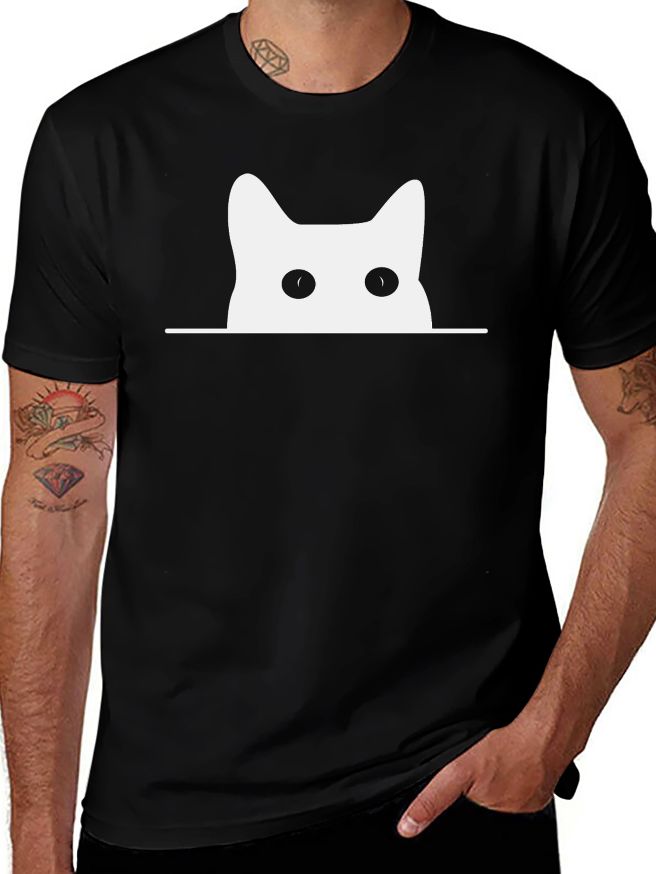 Peek-a-Boo Cat Graphic Tee - Soft Cotton Blend