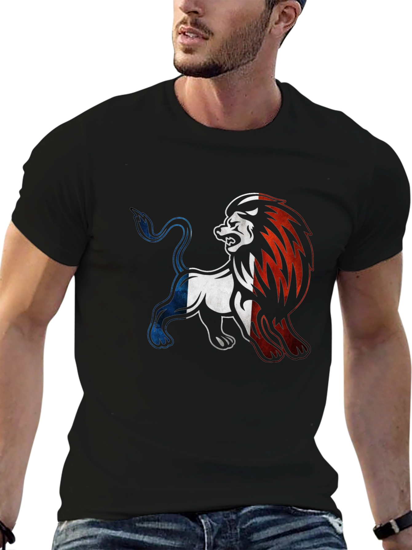 French Flag Lion Graphic Tee - Black