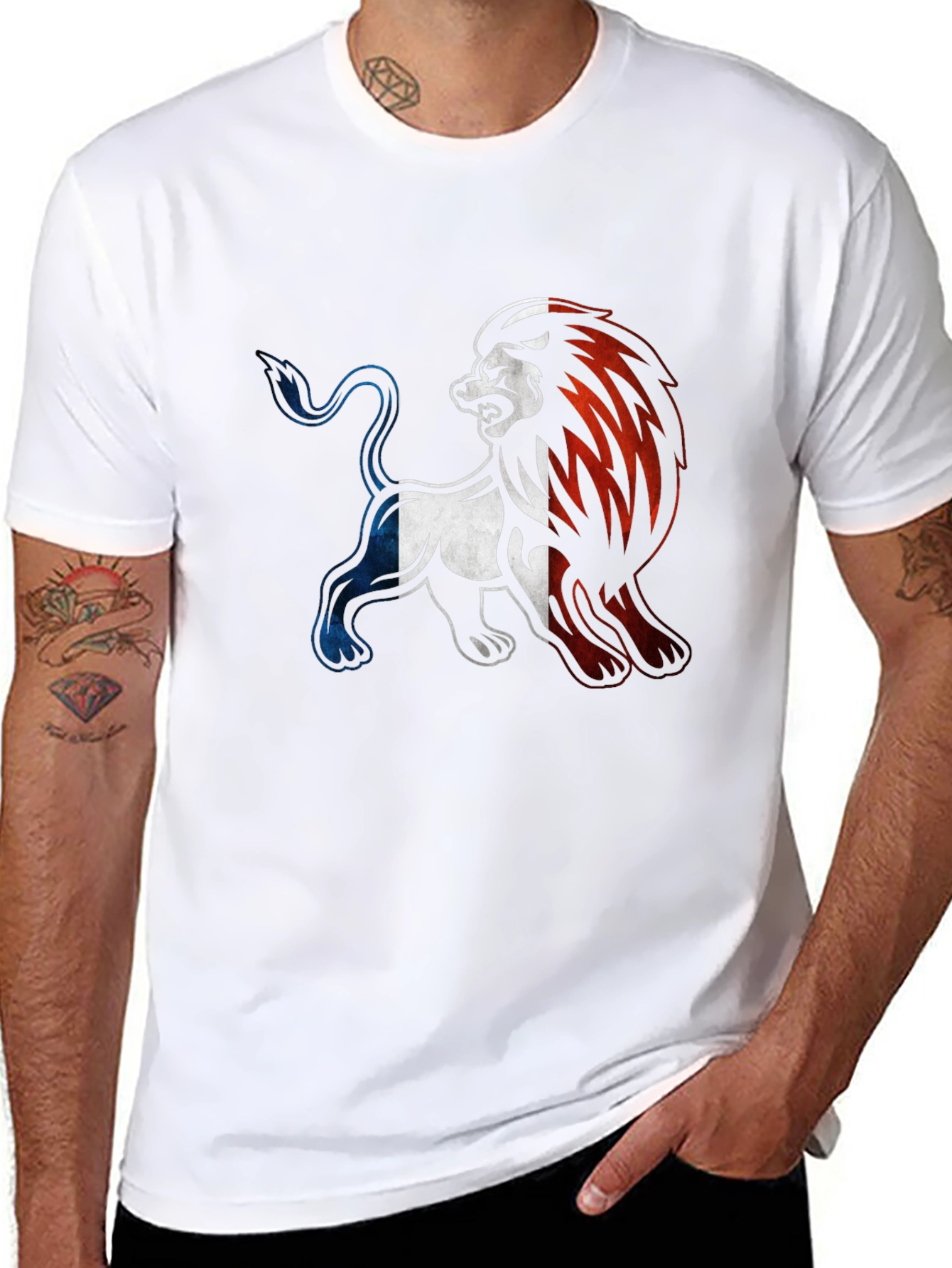 French Flag Lion Graphic Tee - Black