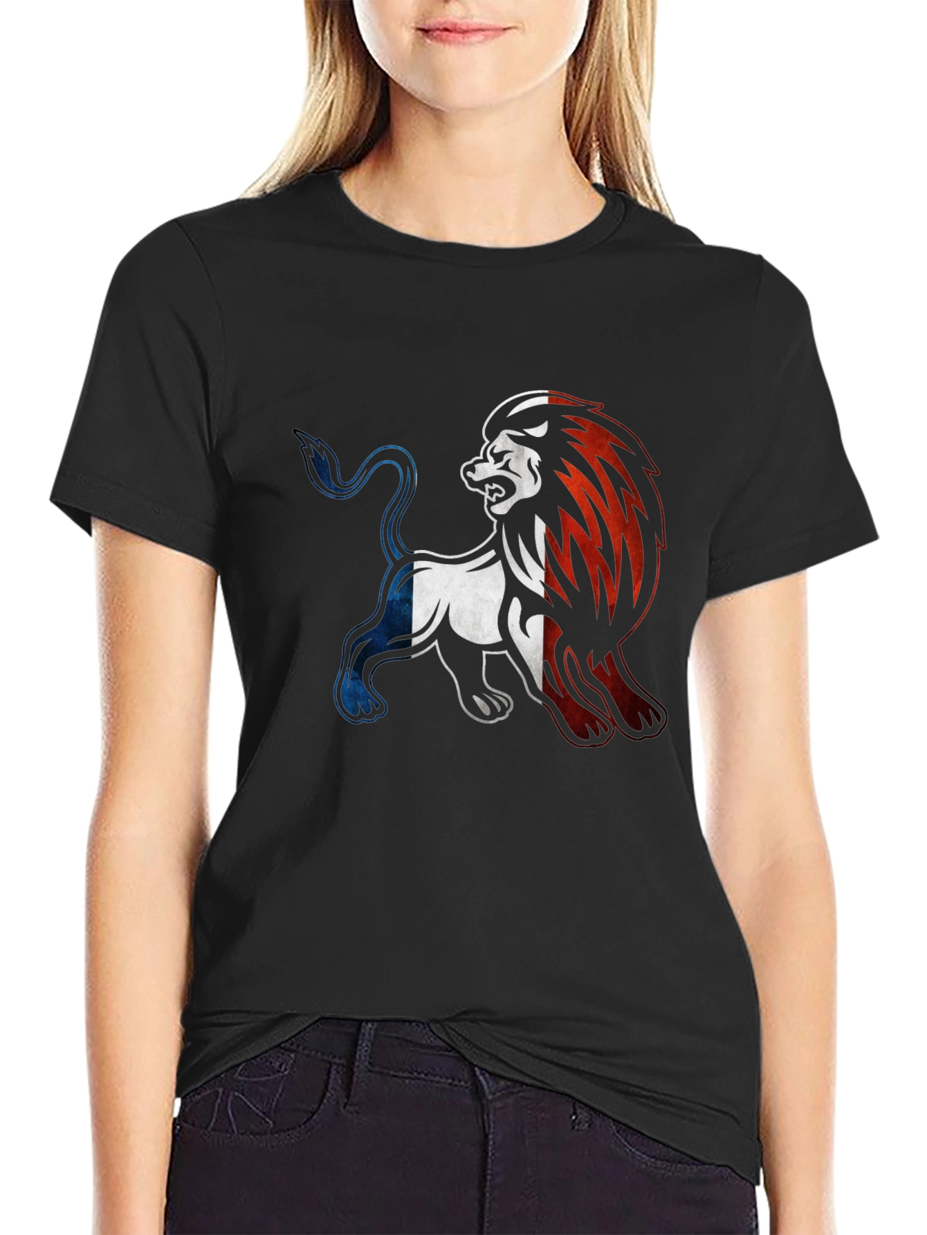 French Flag Lion Graphic Tee - Black