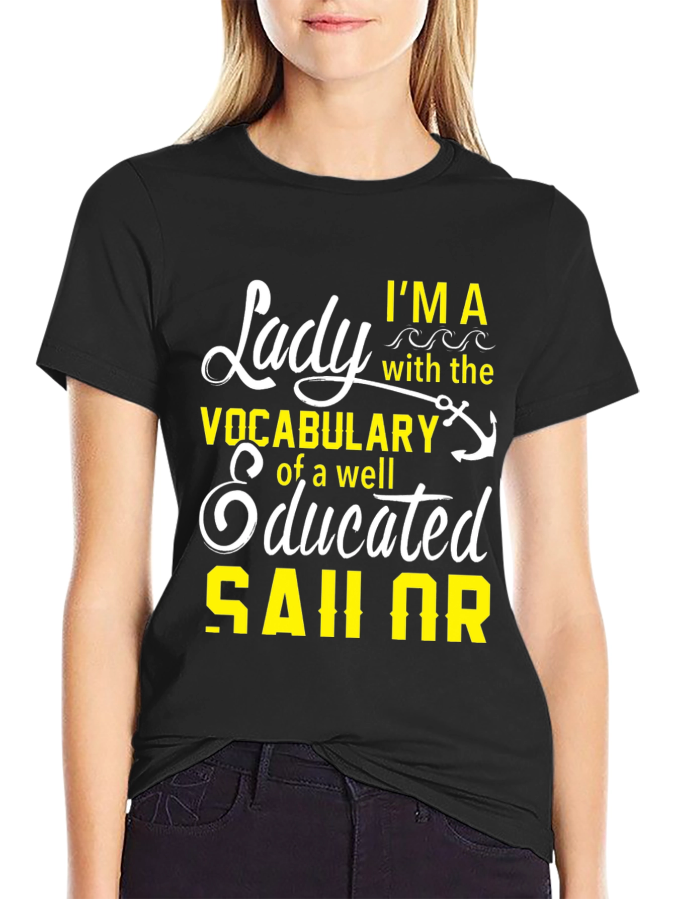 Lady Sailor Graphic T-Shirt - Black