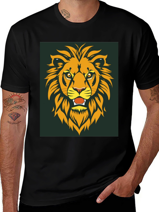 Lion Head Graphic Tee - Bold Black Cotton