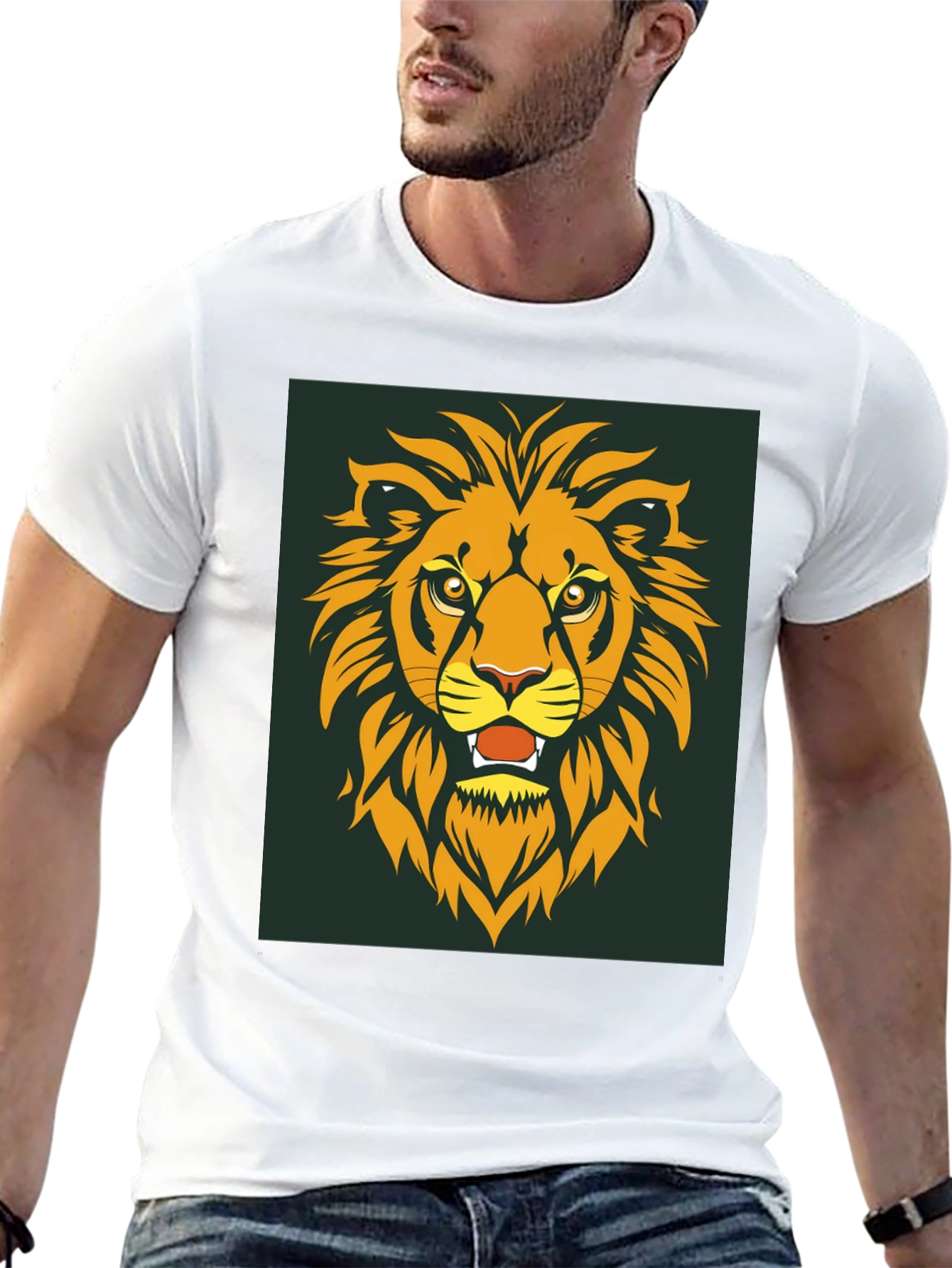Lion Head Graphic Tee - Bold Black Cotton