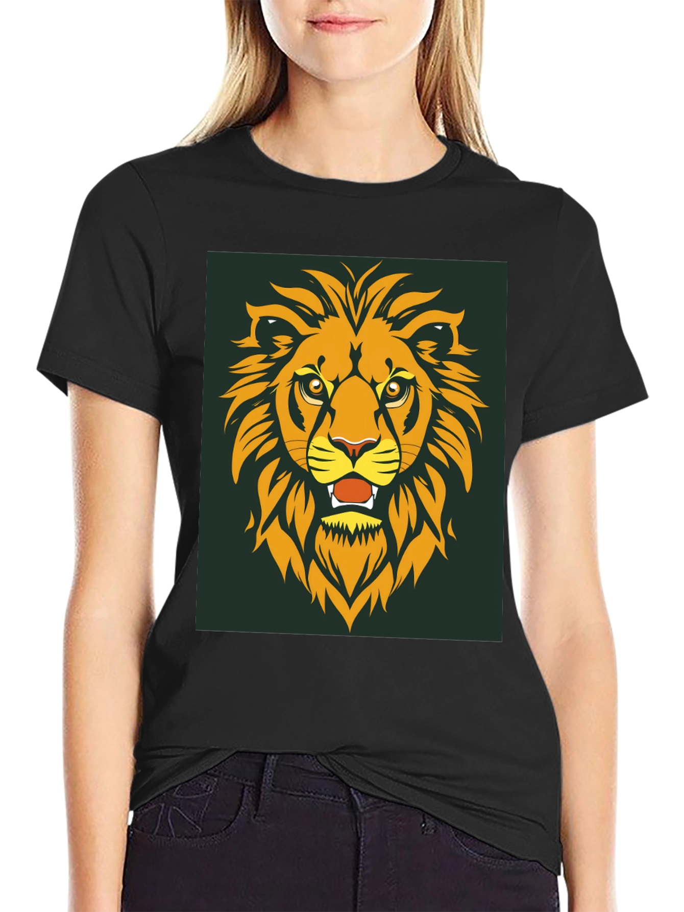 Lion Head Graphic Tee - Bold Black Cotton