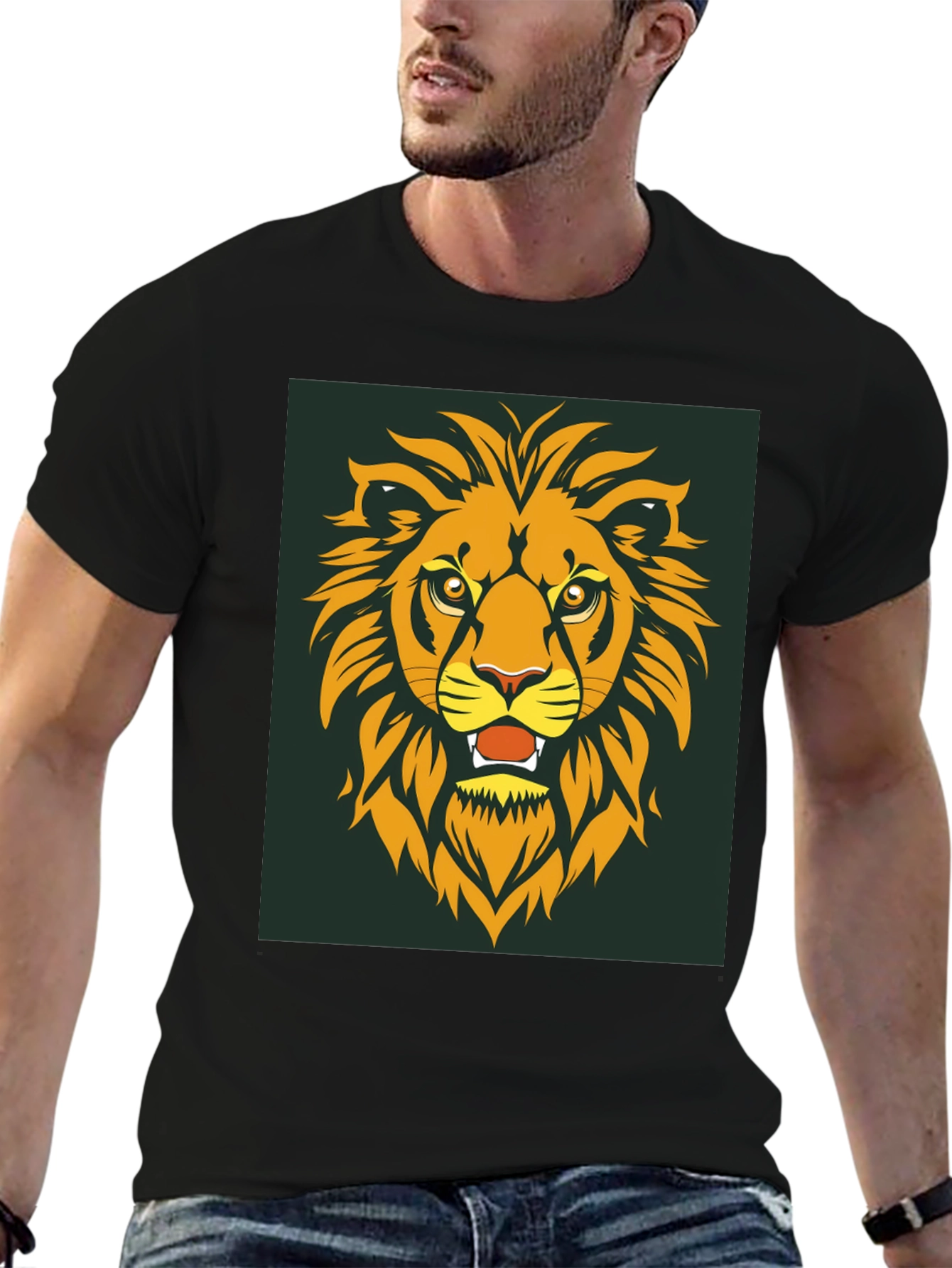 Lion Head Graphic Tee - Bold Black Cotton