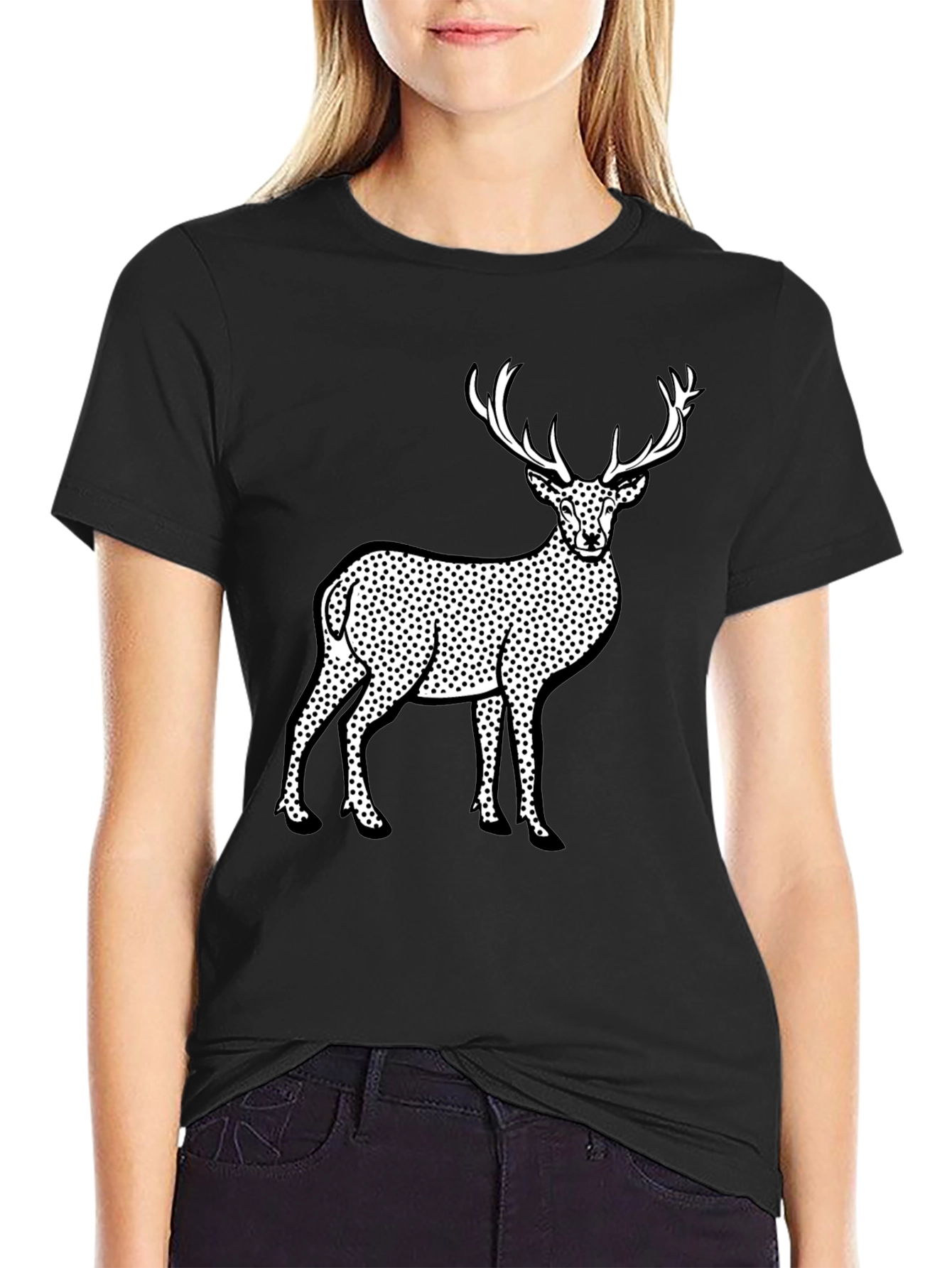 Deer Print Black T-Shirt
