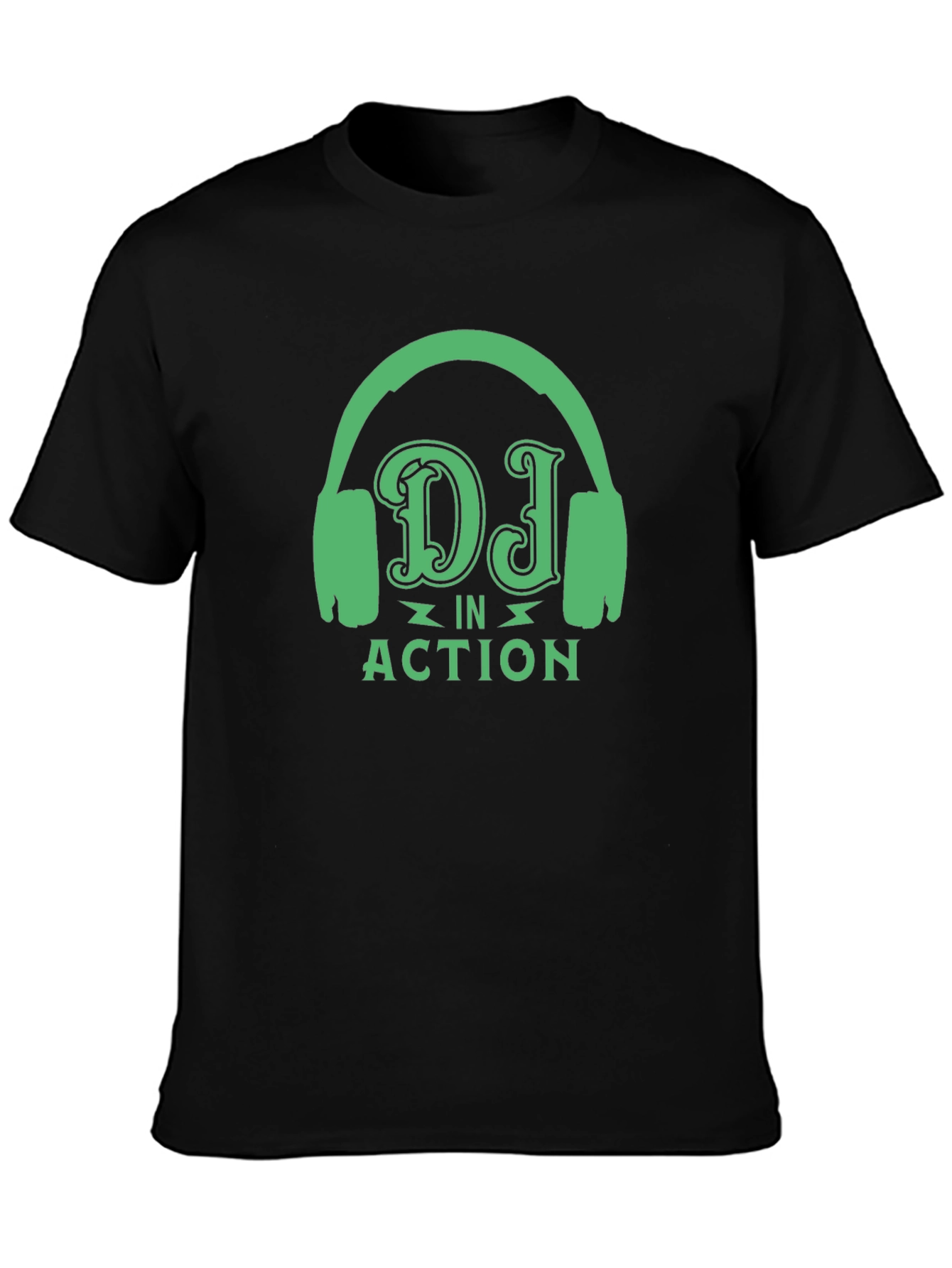 DJ in Action Black T-Shirt with Headphone Design