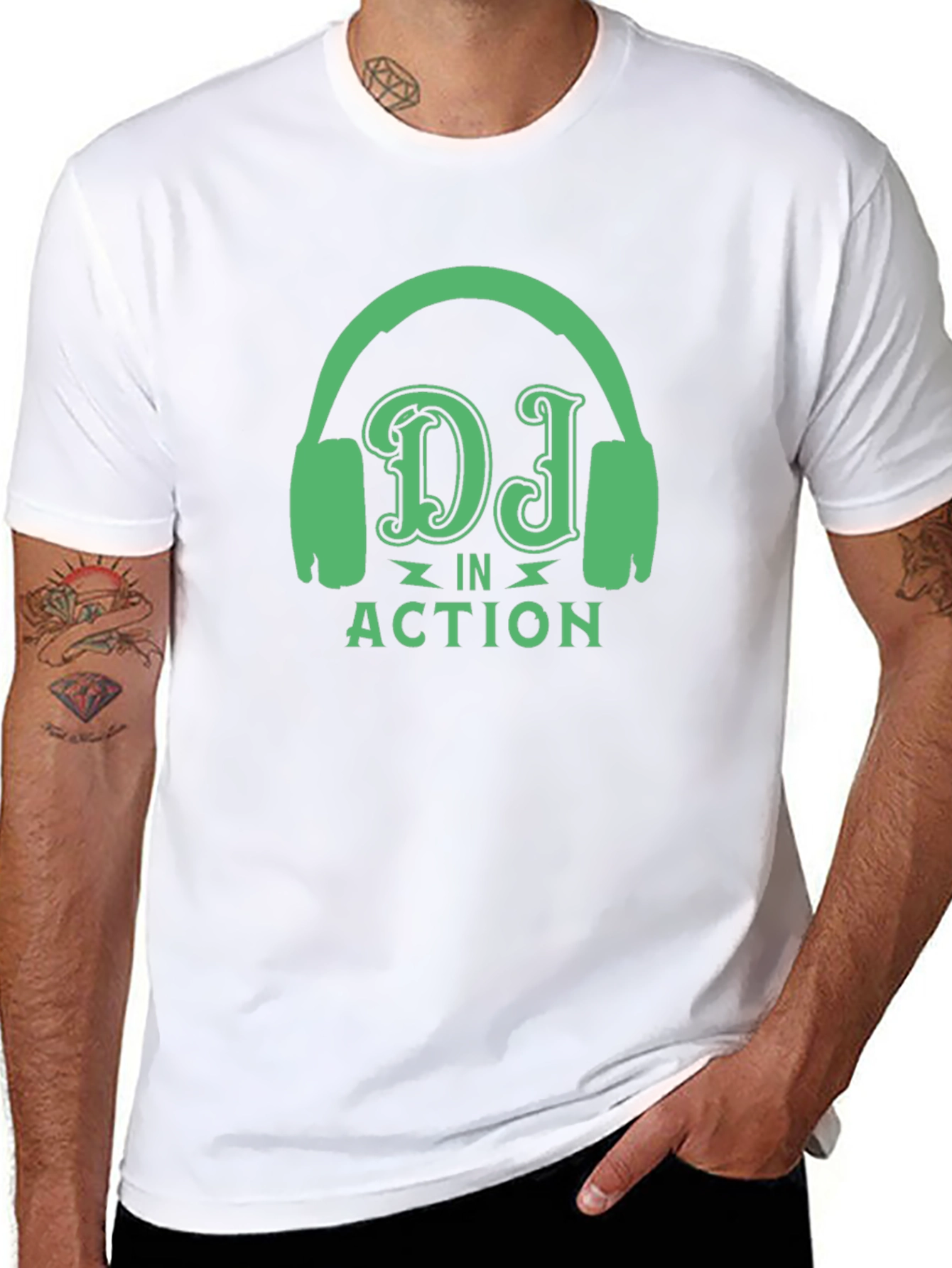 DJ in Action Black T-Shirt with Headphone Design