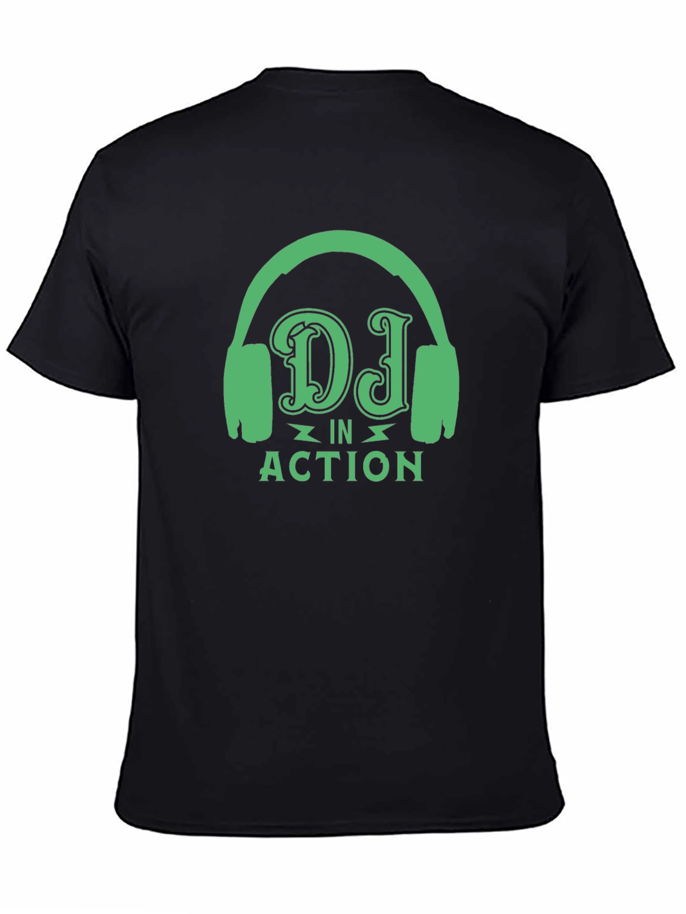 DJ in Action Black T-Shirt with Headphone Design
