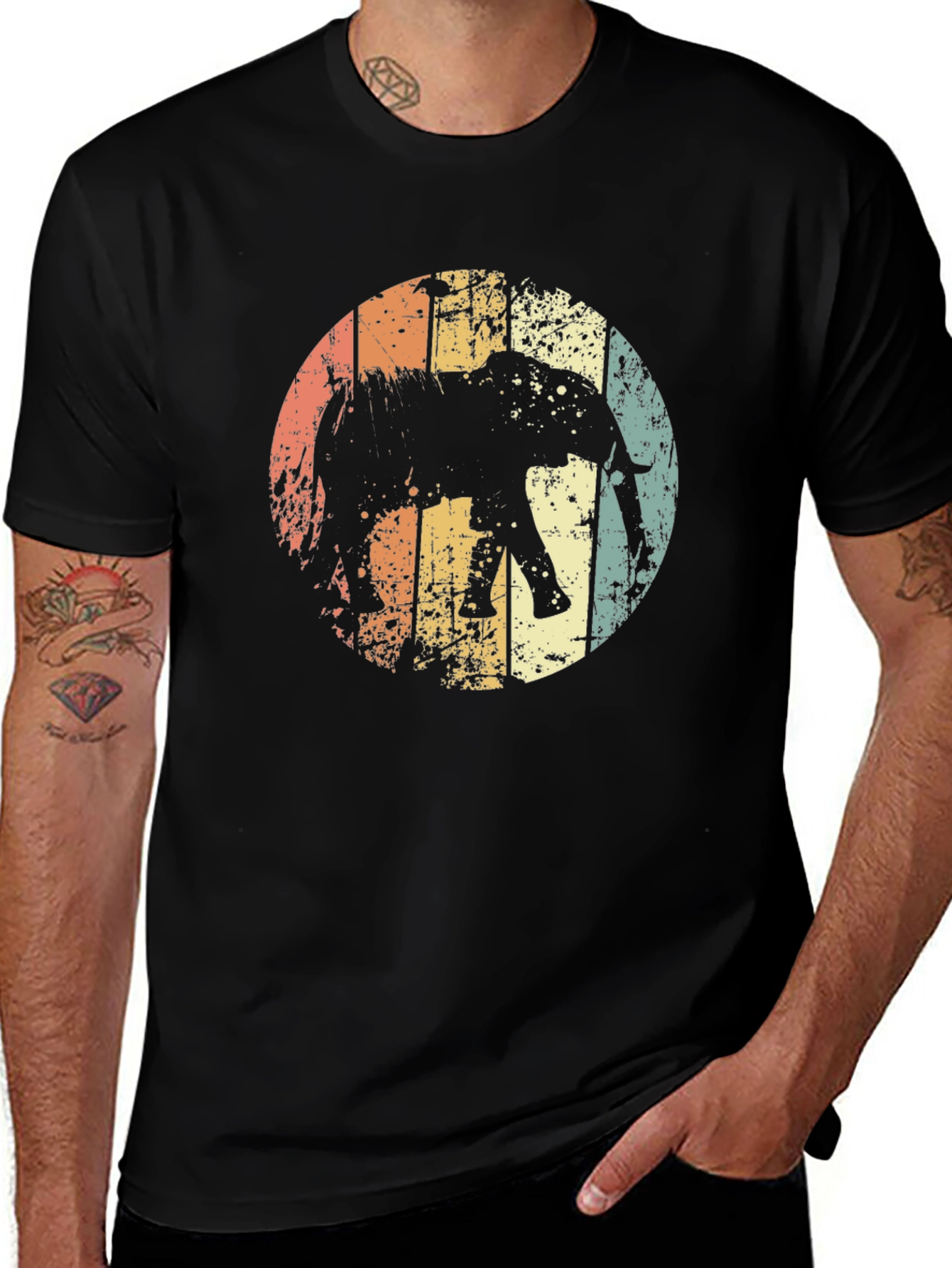 Retro Elephant Graphic T-Shirt - Unisex Black Tee