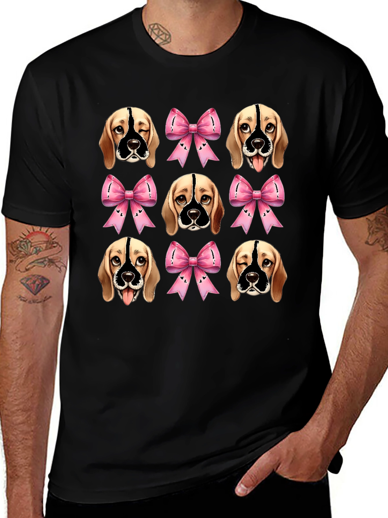 Dog Faces & Bows Black Graphic Tee
