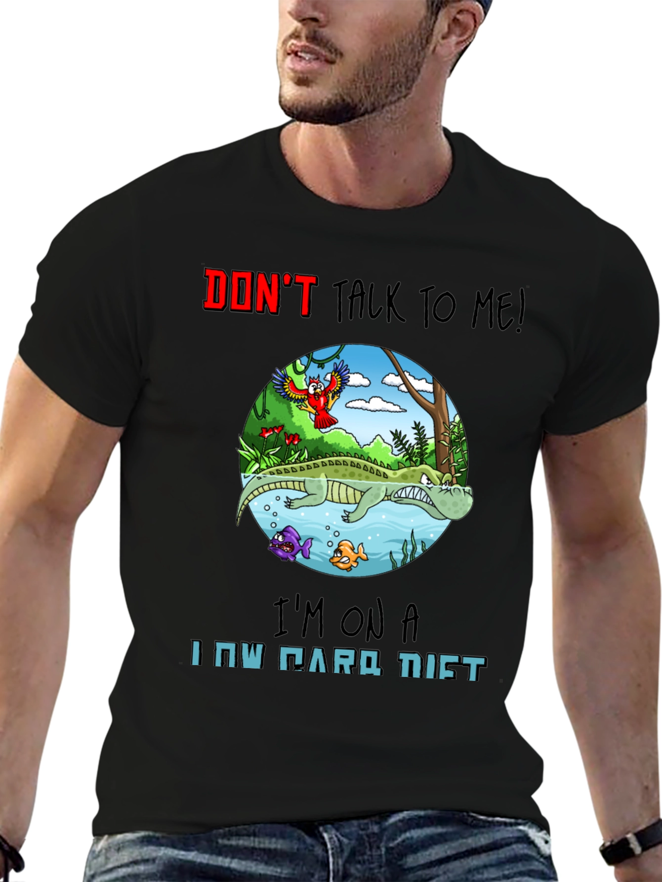 Funny Low Carb Diet Alligator Graphic T-Shirt