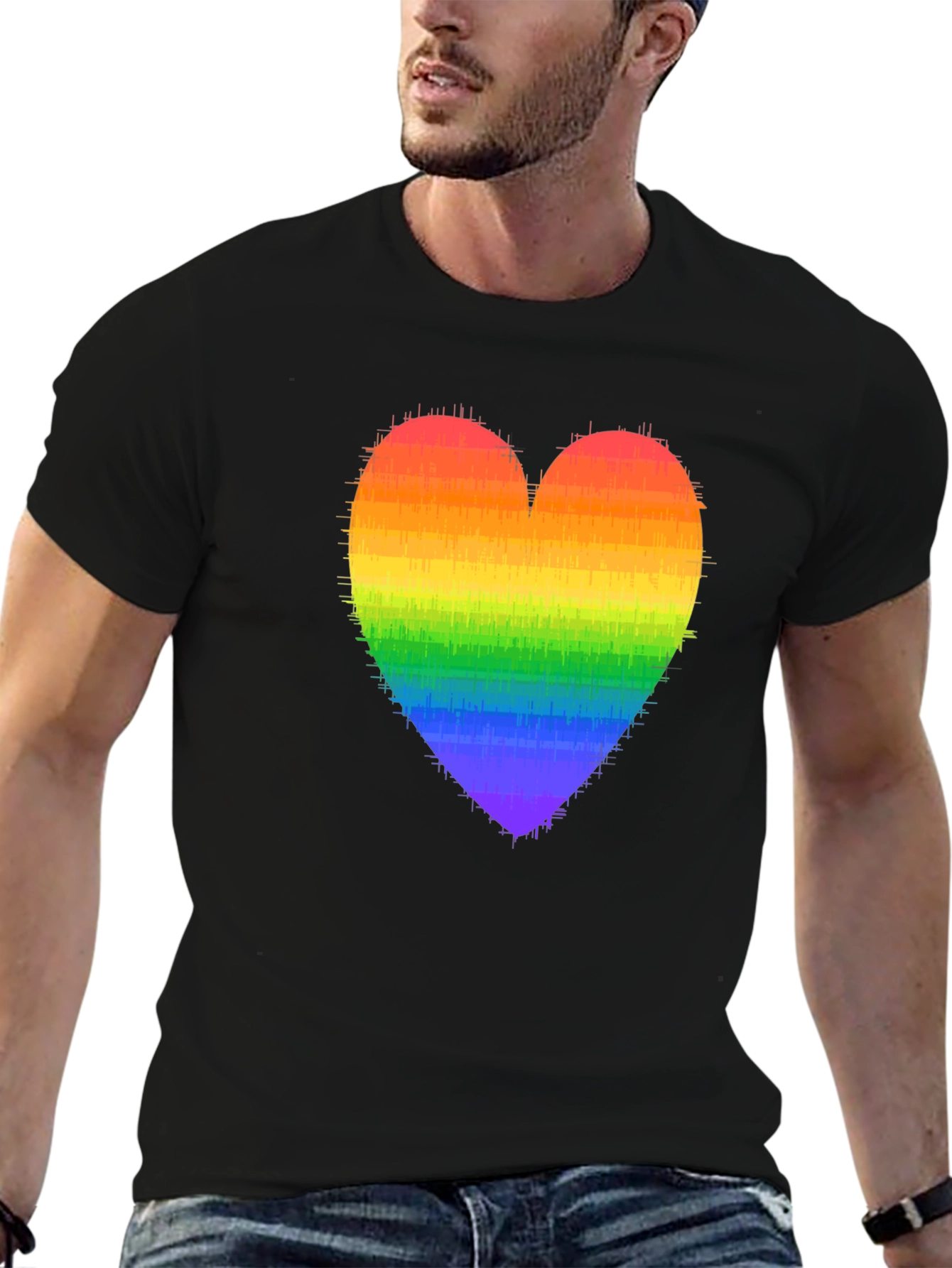 Rainbow Heart Graphic Black Tee