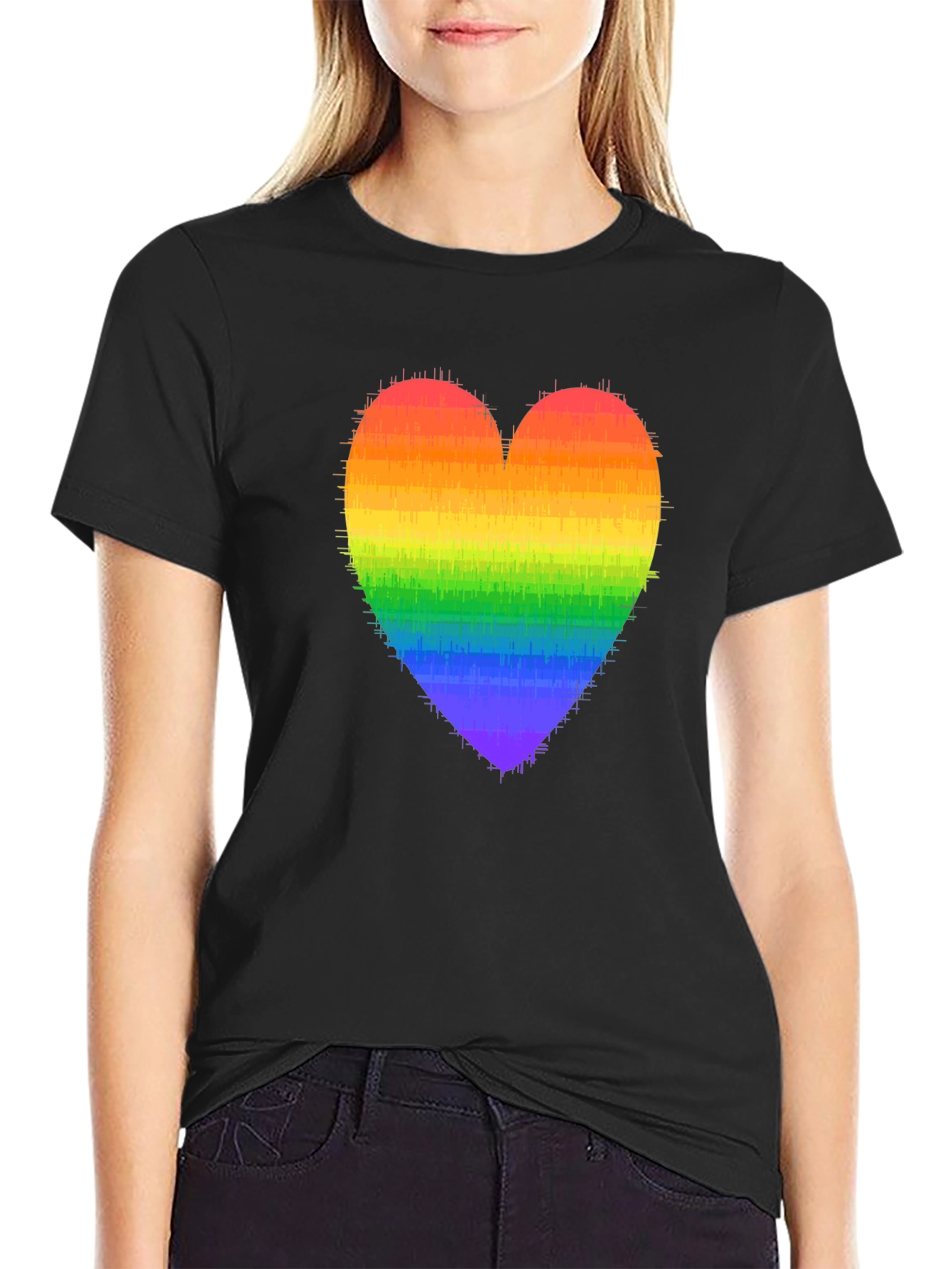 Rainbow Heart Graphic Black Tee