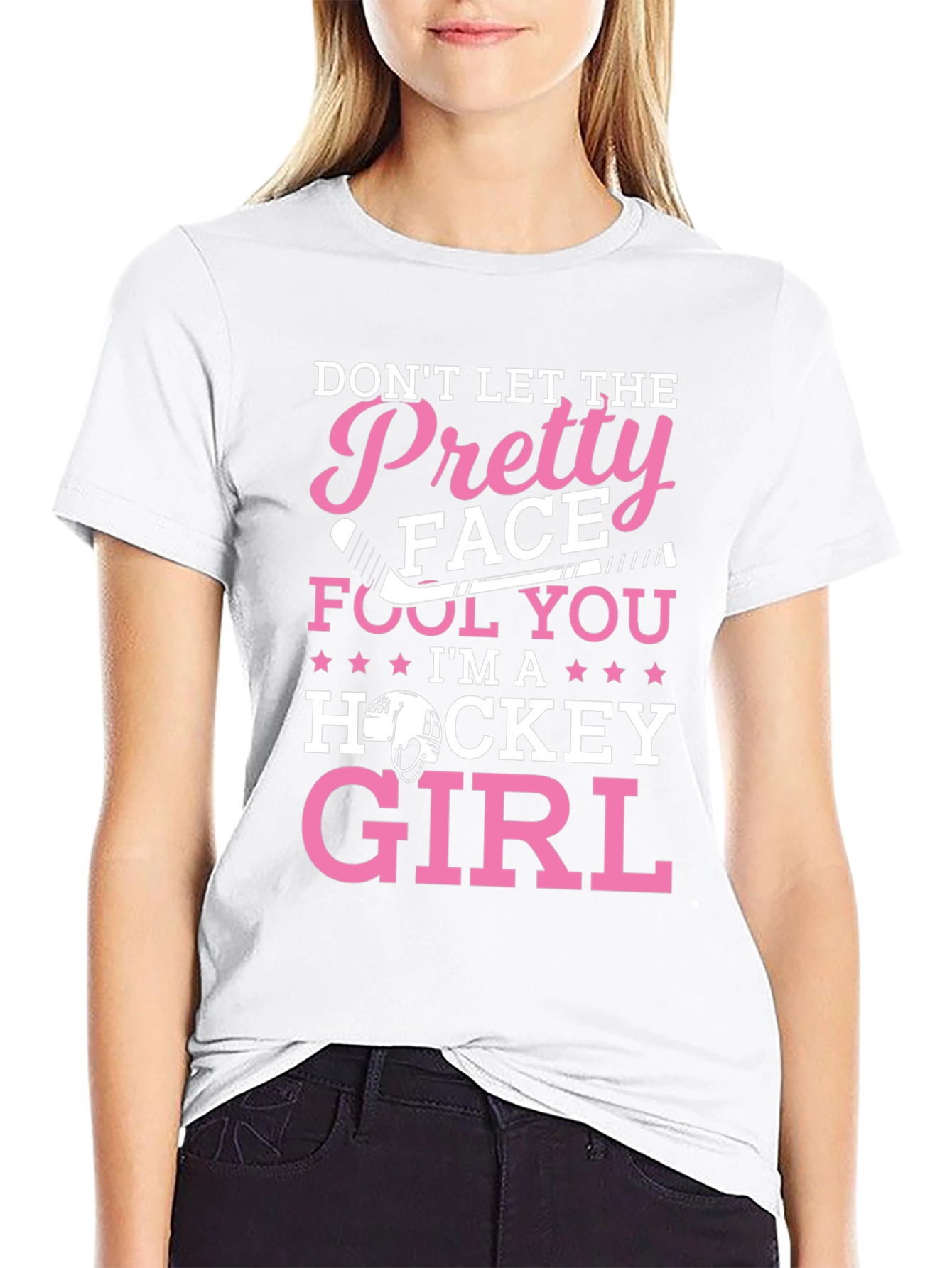 Pretty Face Hockey Girl T-Shirt - Black