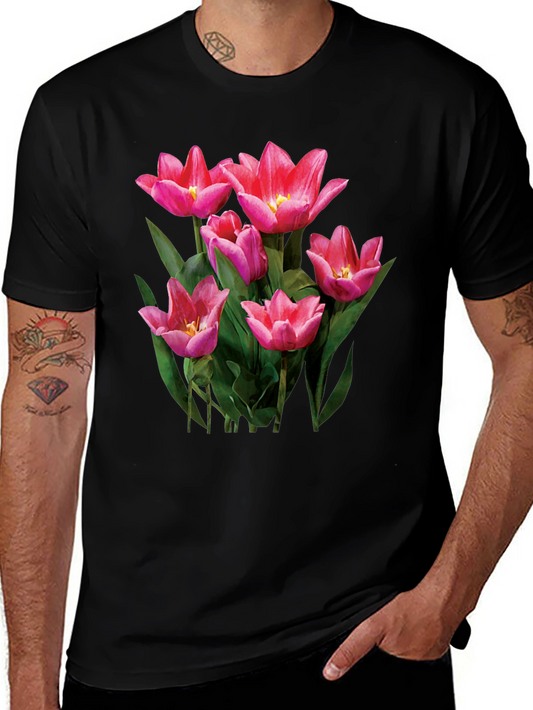 Floral Tulip Graphic Tee - Black T-Shirt