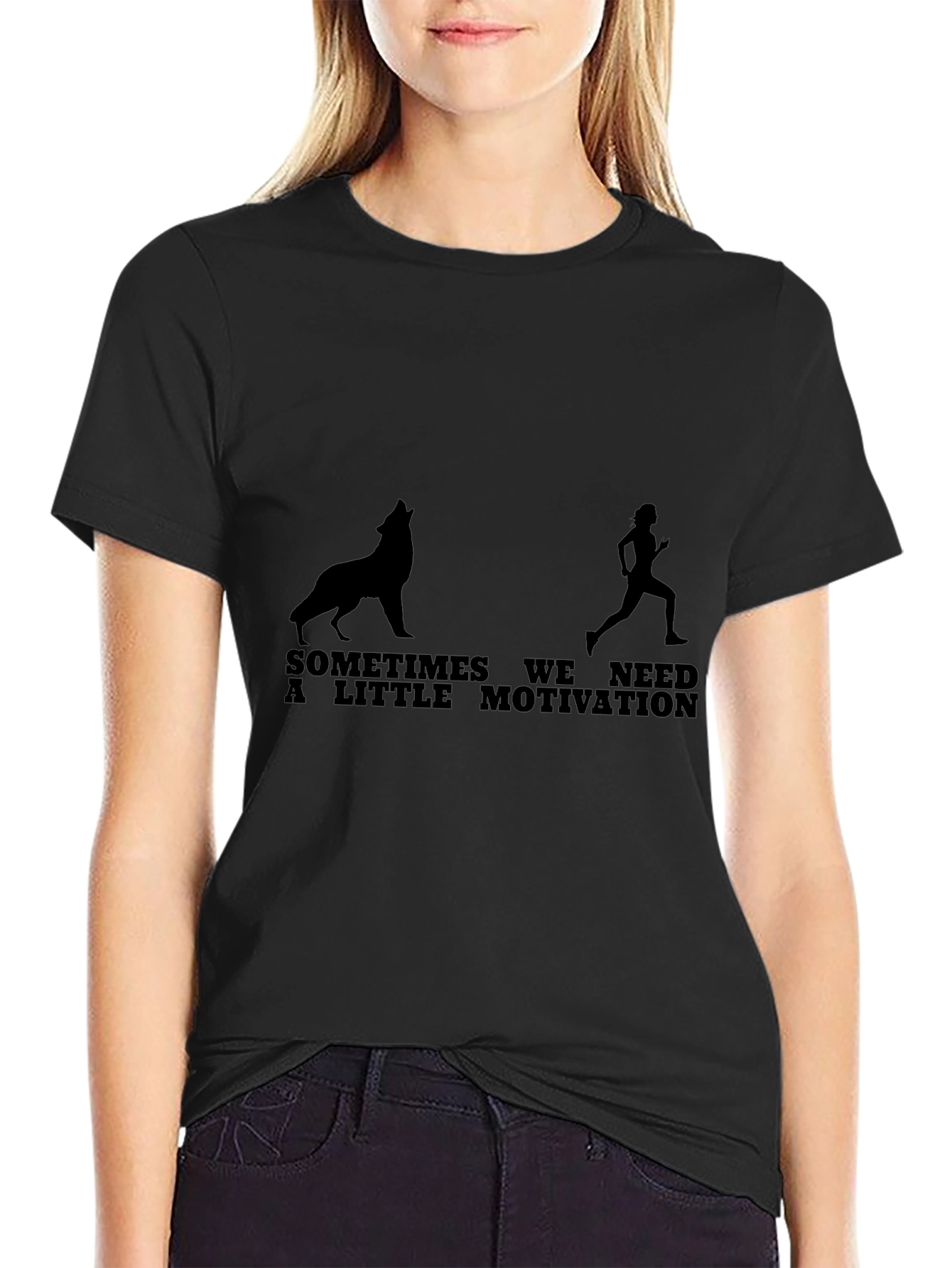 Motivational Wolf Runner Black T-Shirt