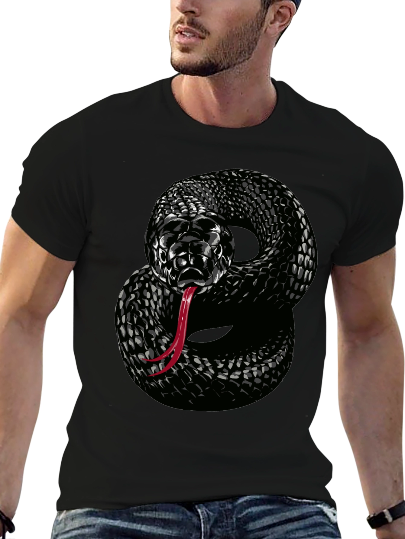 Black Snake Graphic T-Shirt - Mens Cool Design Tee