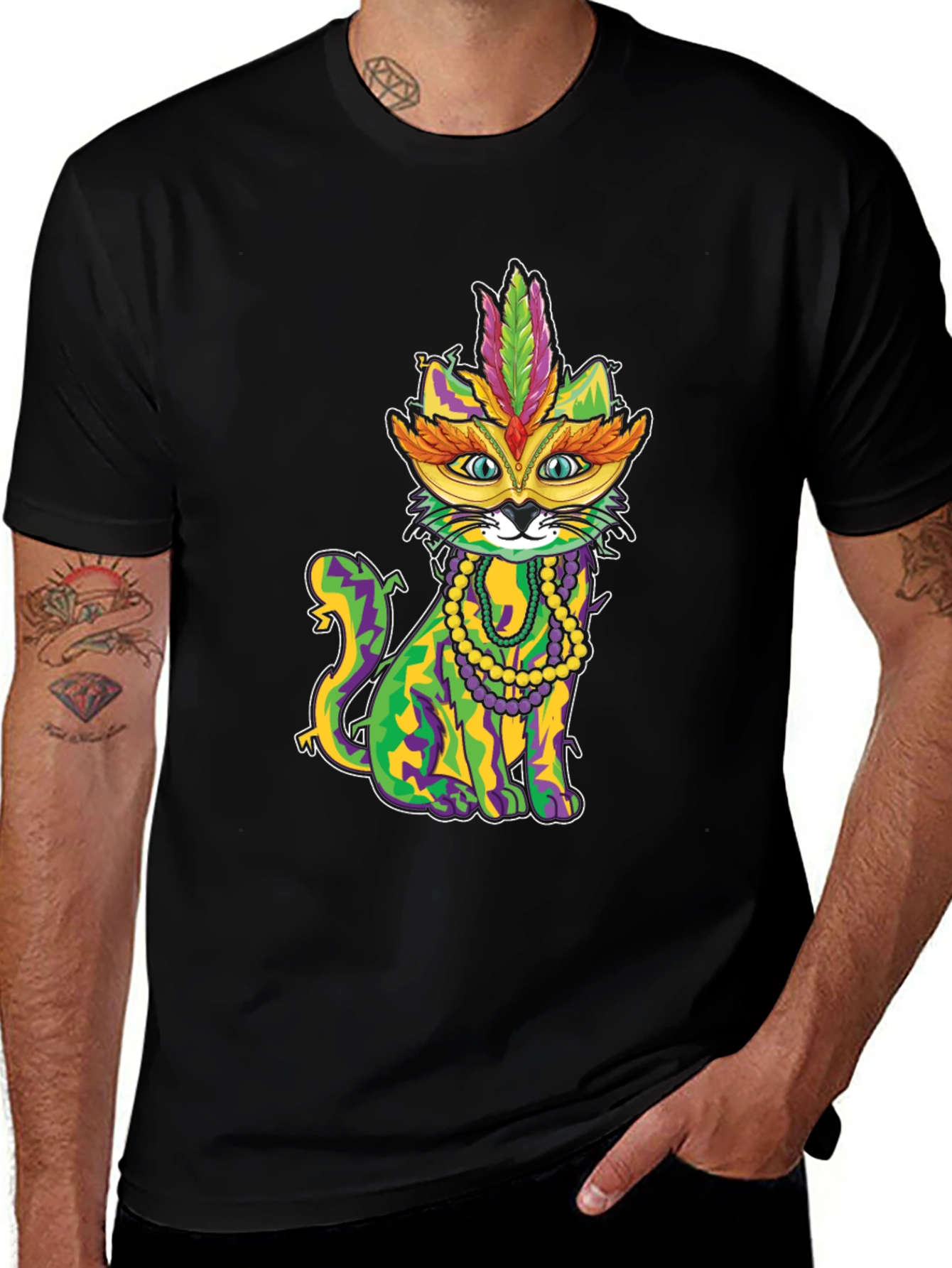 Mardi Gras Cat T-Shirt - Festive Feline Tee