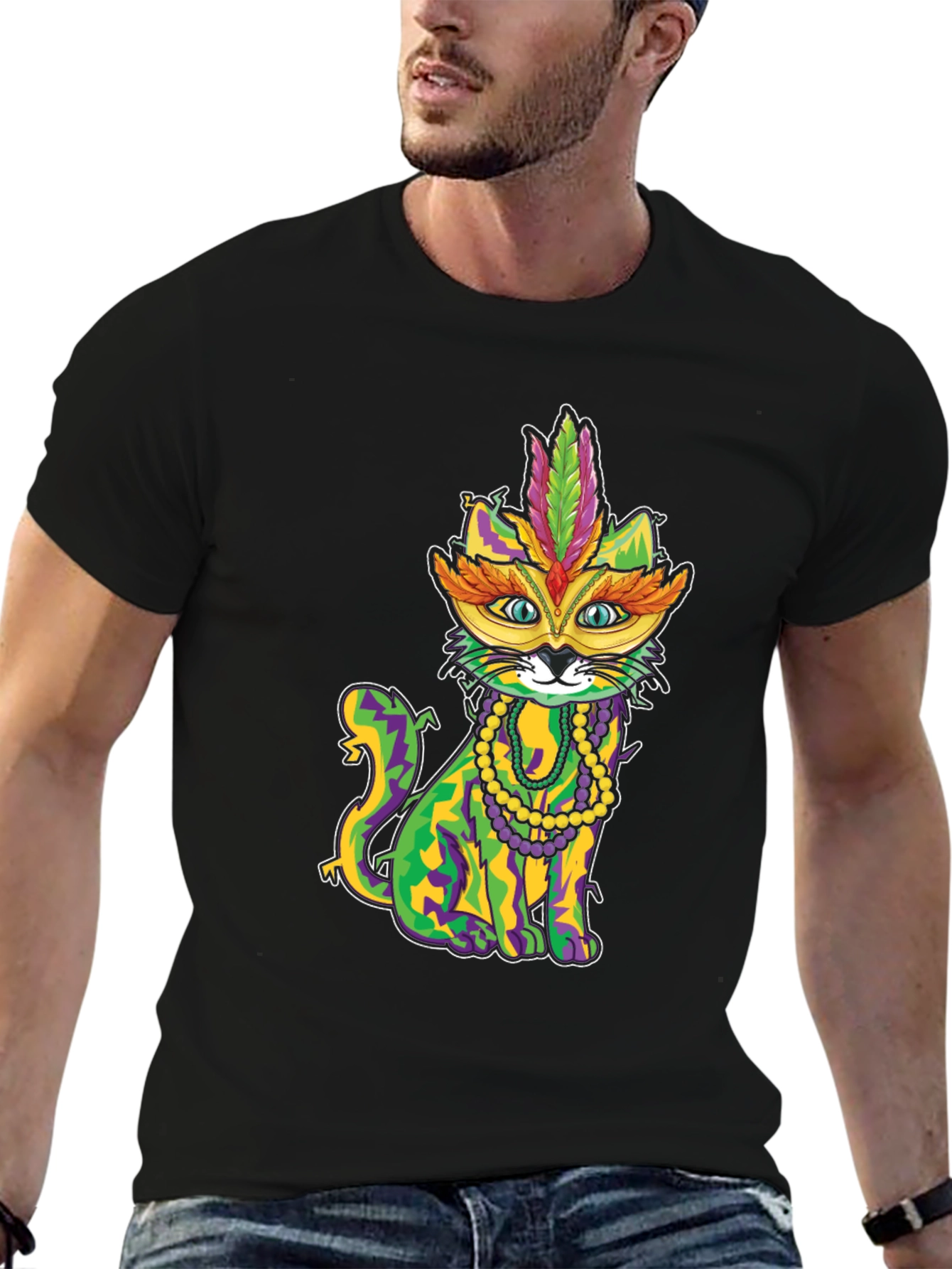 Mardi Gras Cat T-Shirt - Festive Feline Tee