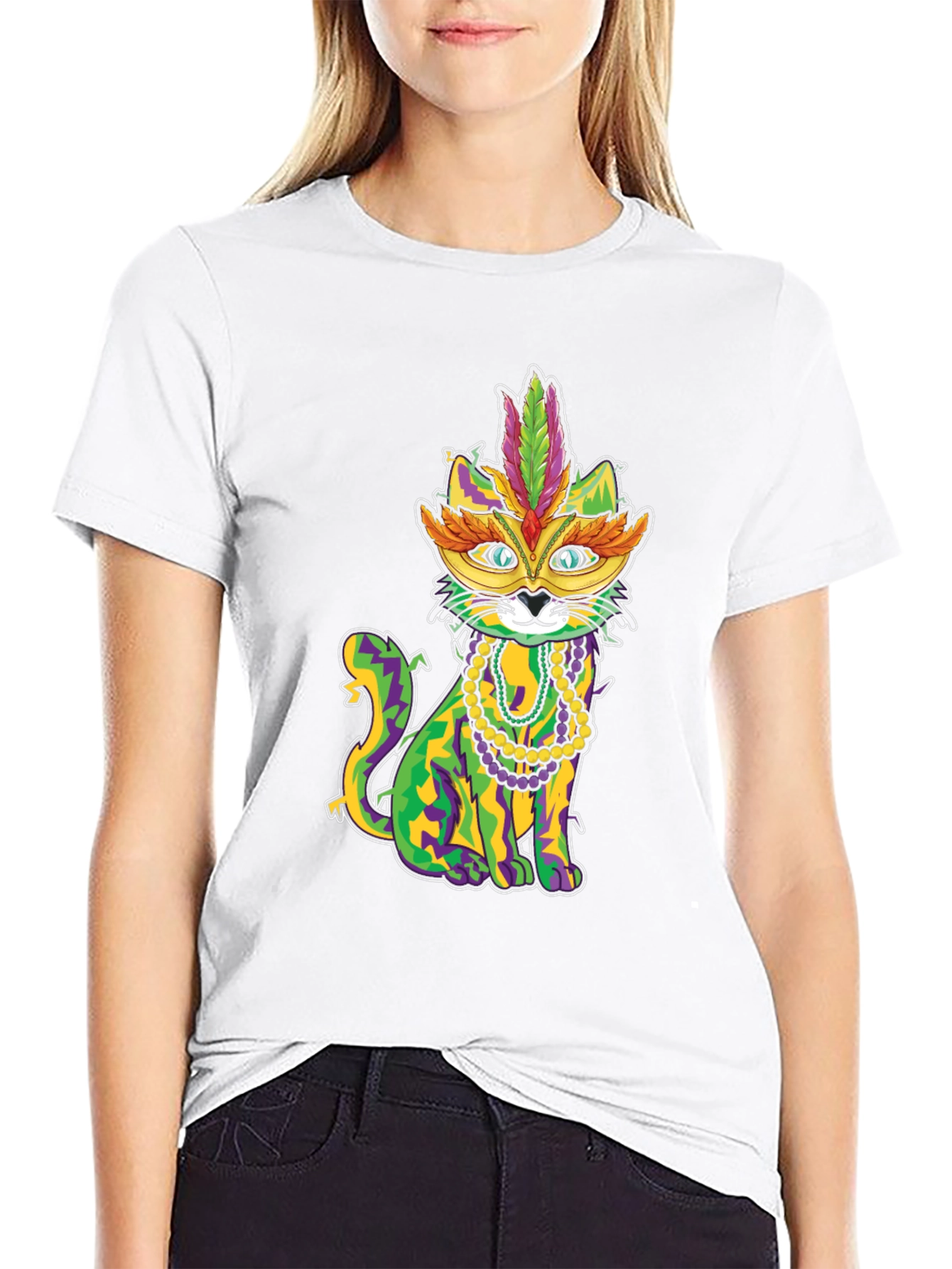 Mardi Gras Cat T-Shirt - Festive Feline Tee