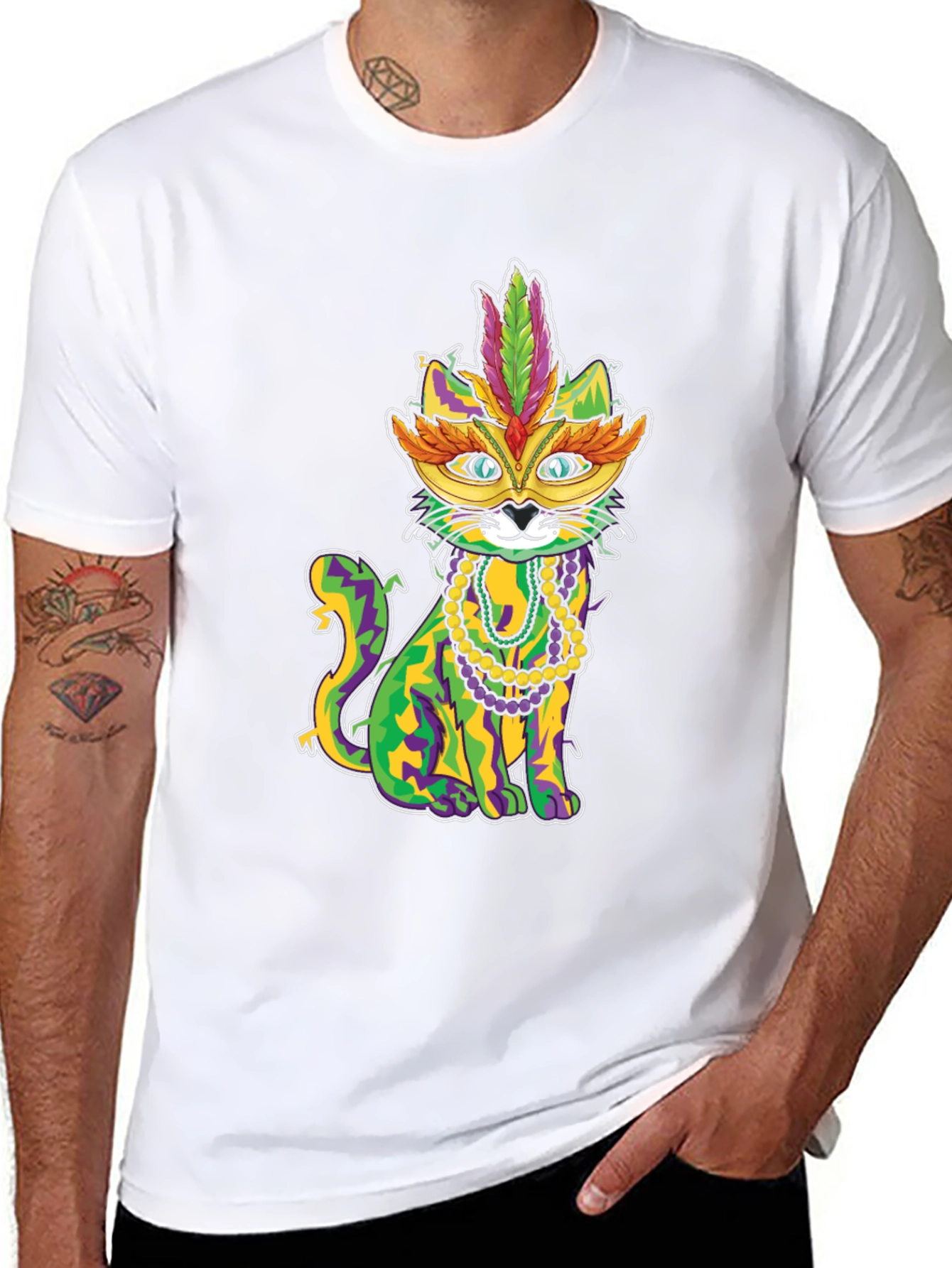 Mardi Gras Cat T-Shirt - Festive Feline Tee