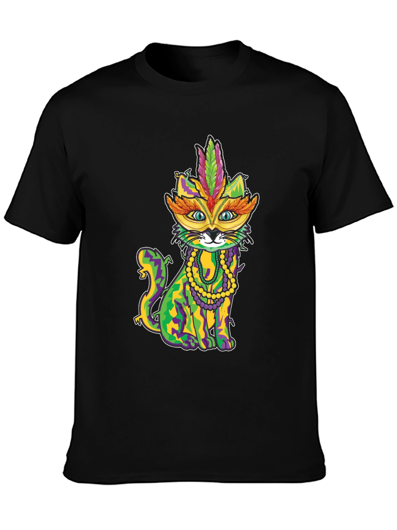 Mardi Gras Cat T-Shirt - Festive Feline Tee