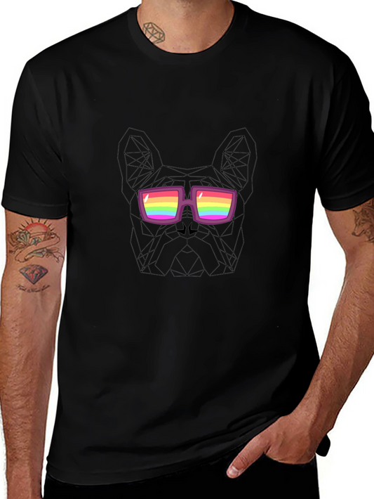 Cool Dog Tee - Geometric Rainbow Glasses