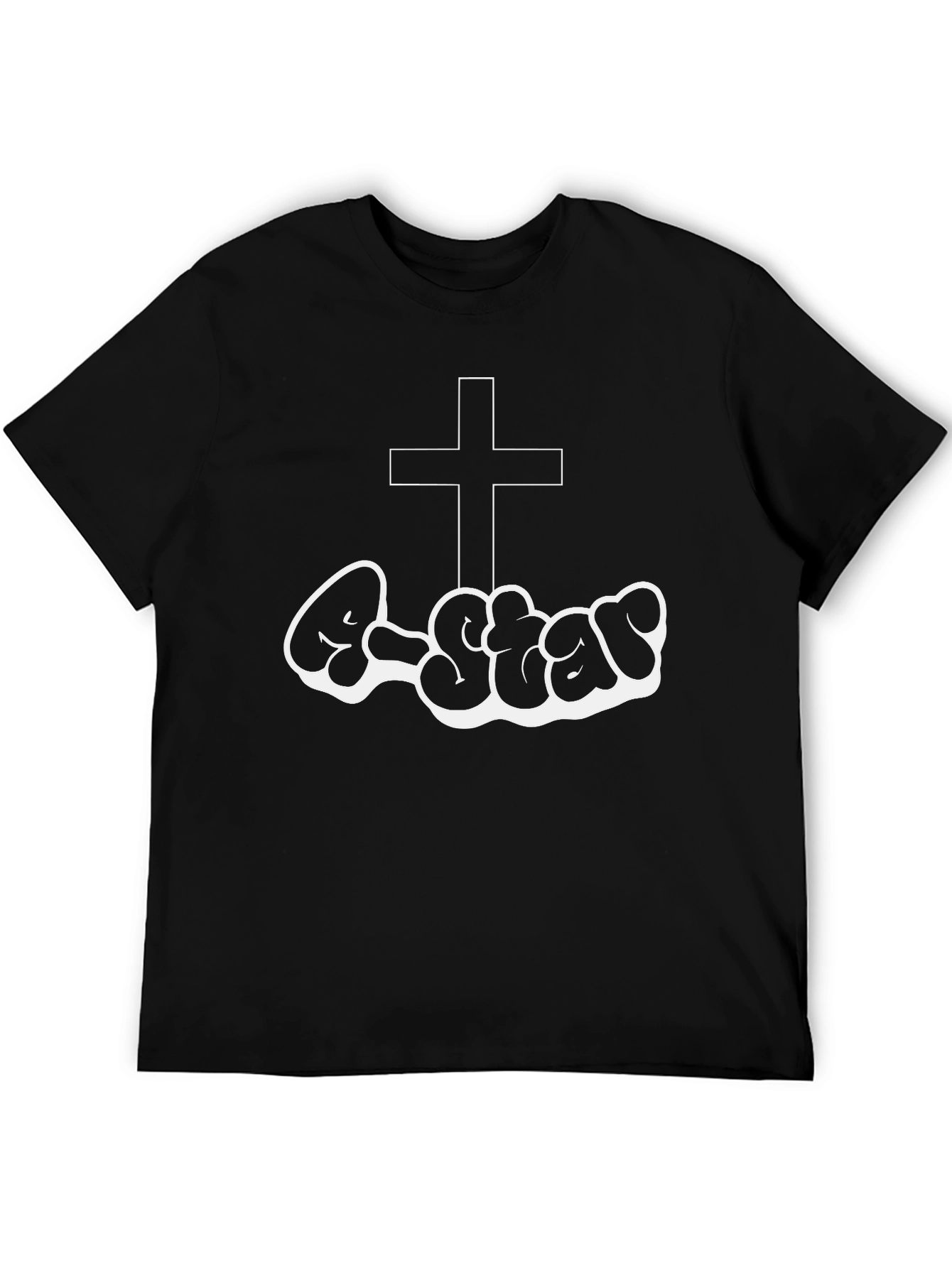 Christian Style Black T-Shirt with Cross and Graffiti
