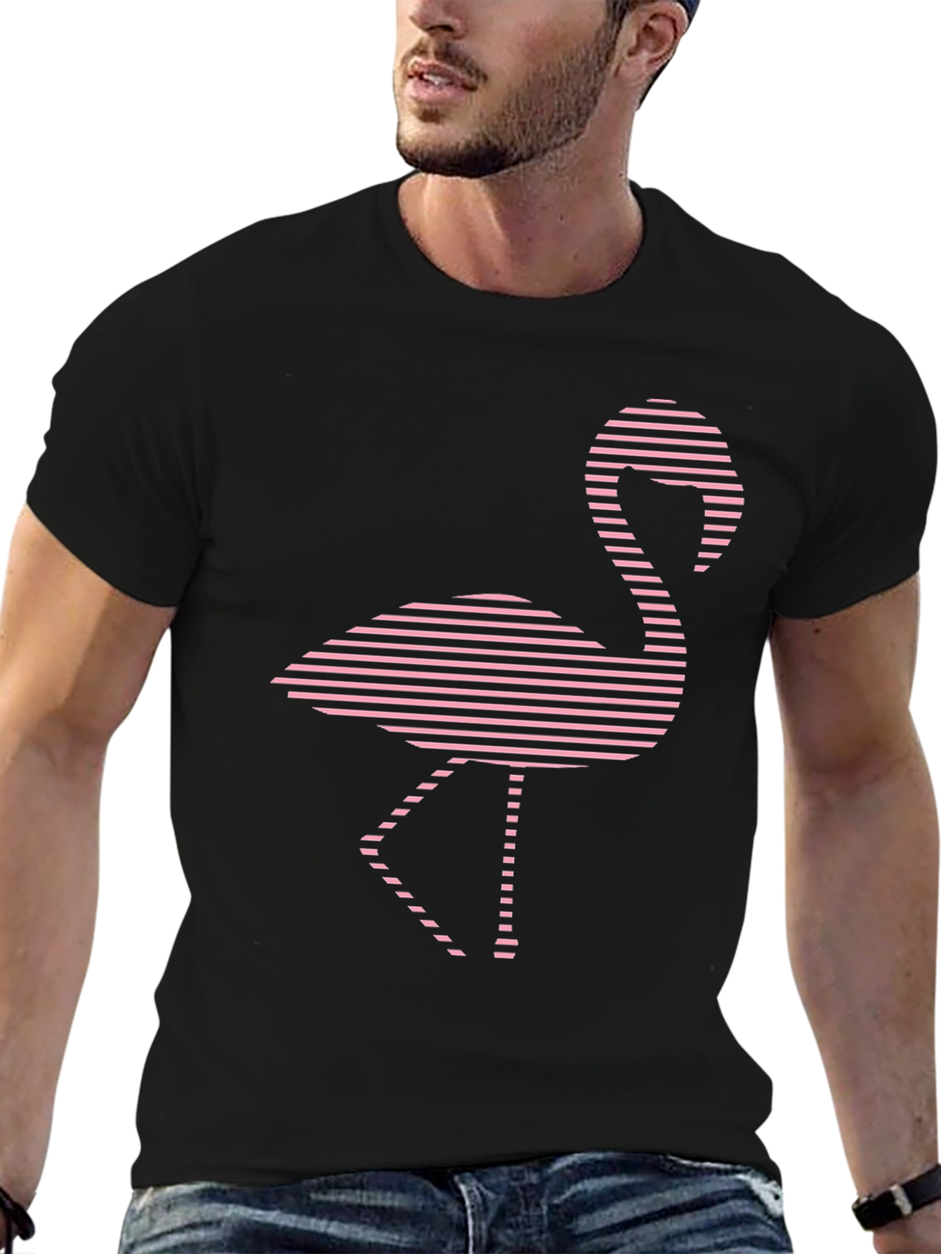 Flamingo Graphic Tee - Black Cotton T-Shirt