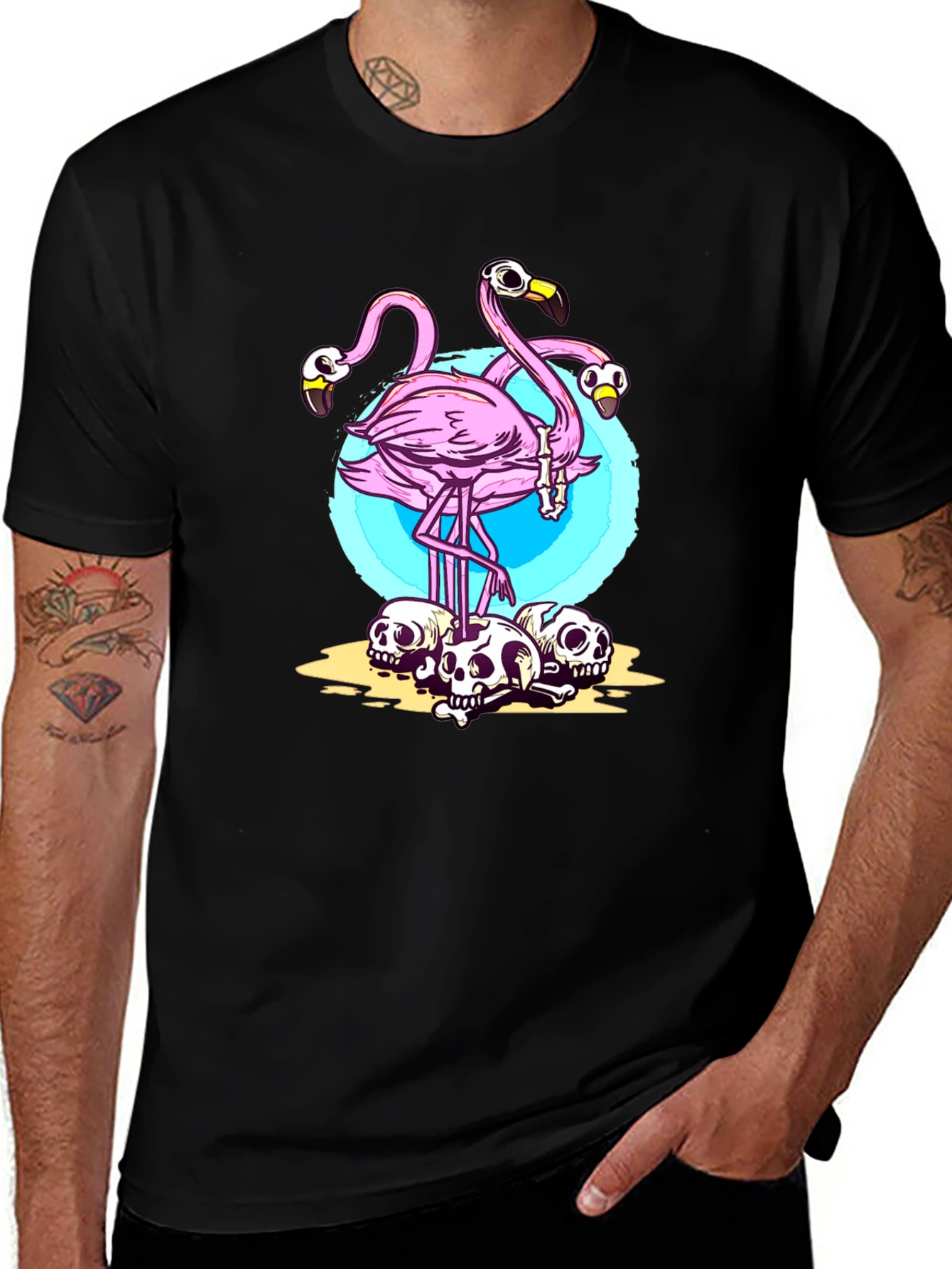 Flamingo Skull Graphic Tee - Unique Design