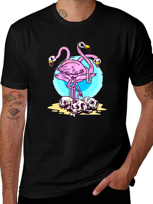 Flamingo Skull Graphic Tee - Unique Design