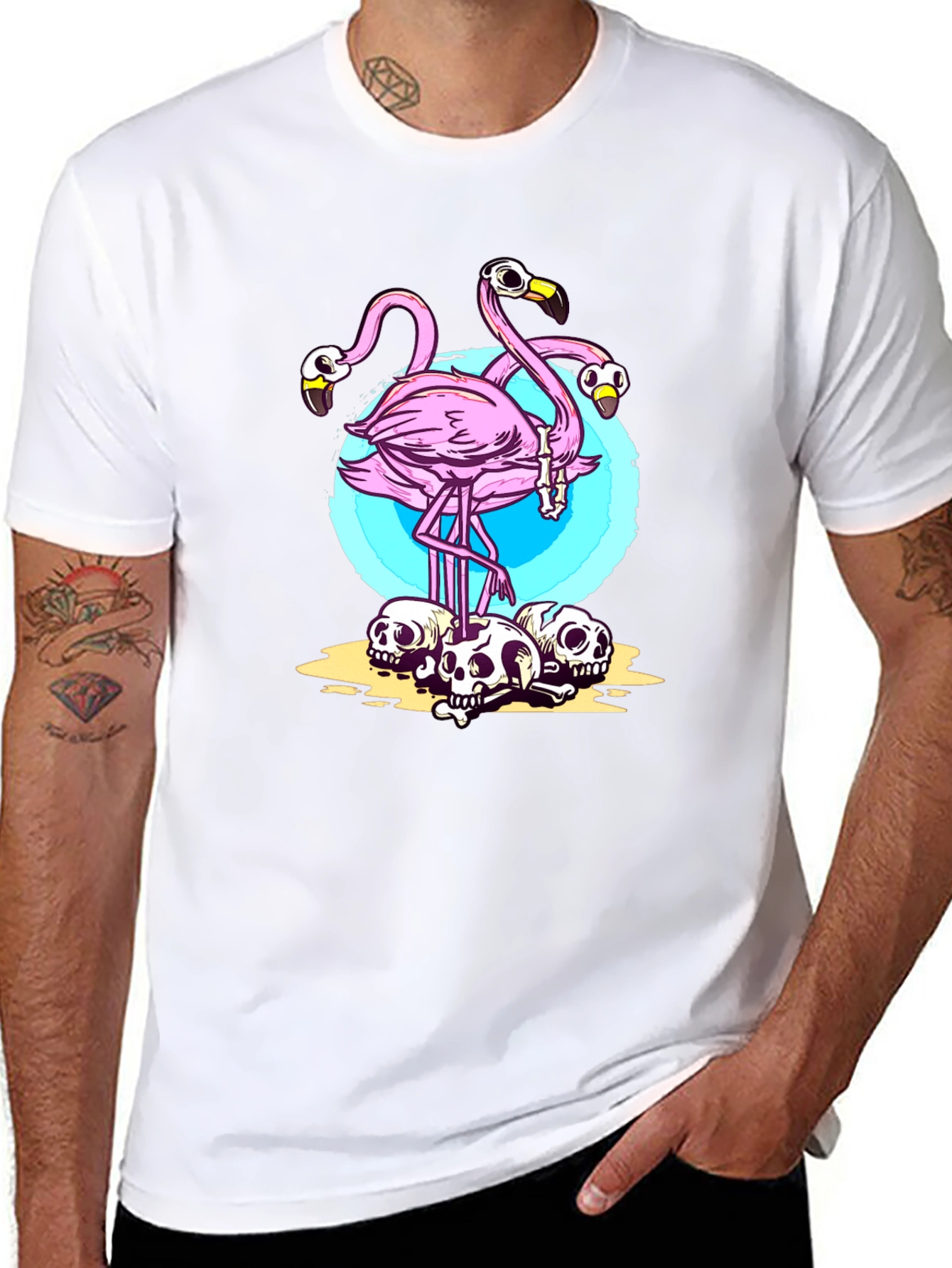 Flamingo Skull Graphic Tee - Unique Design
