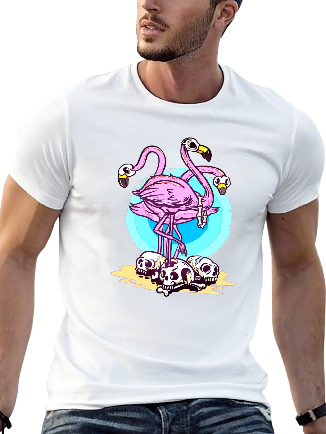 Flamingo Skull Graphic Tee - Unique Design