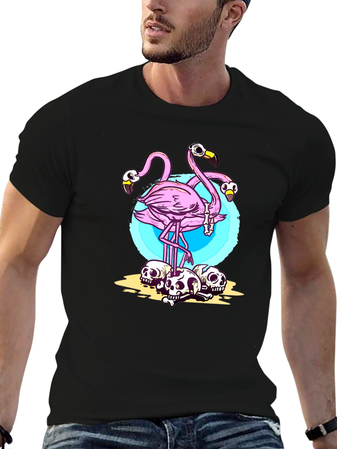 Flamingo Skull Graphic Tee - Unique Design