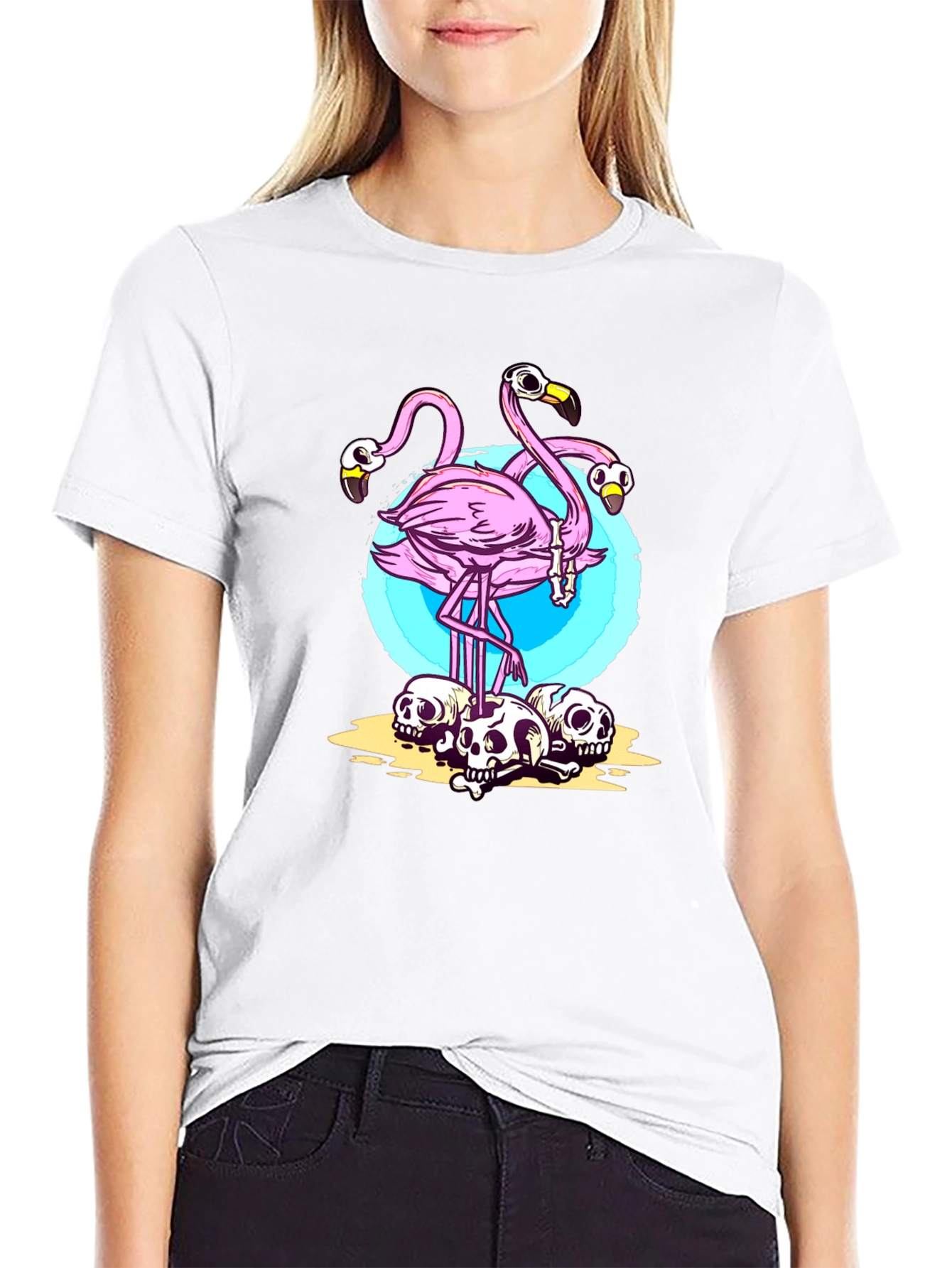 Flamingo Skull Graphic Tee - Unique Design