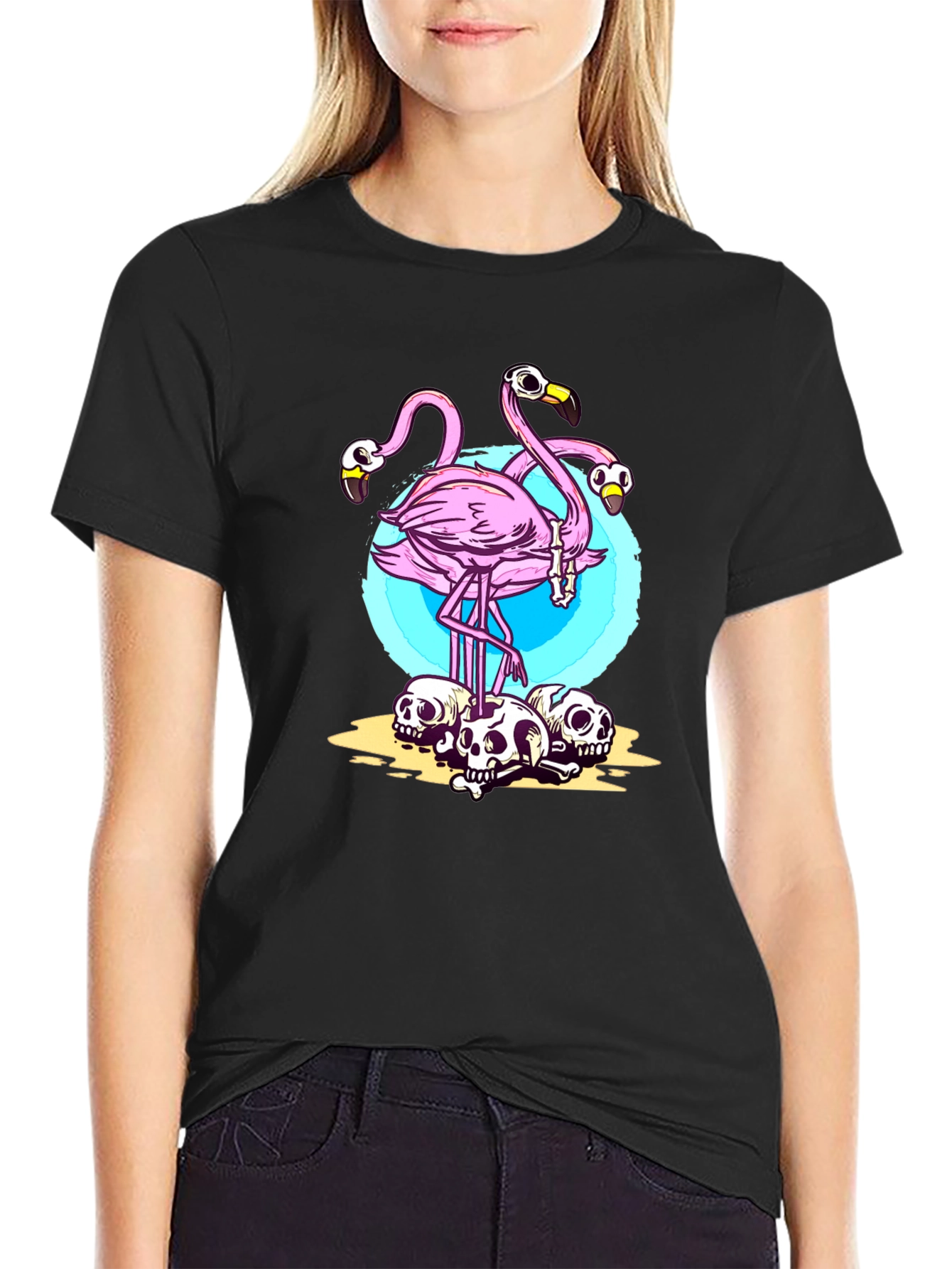 Flamingo Skull Graphic Tee - Unique Design